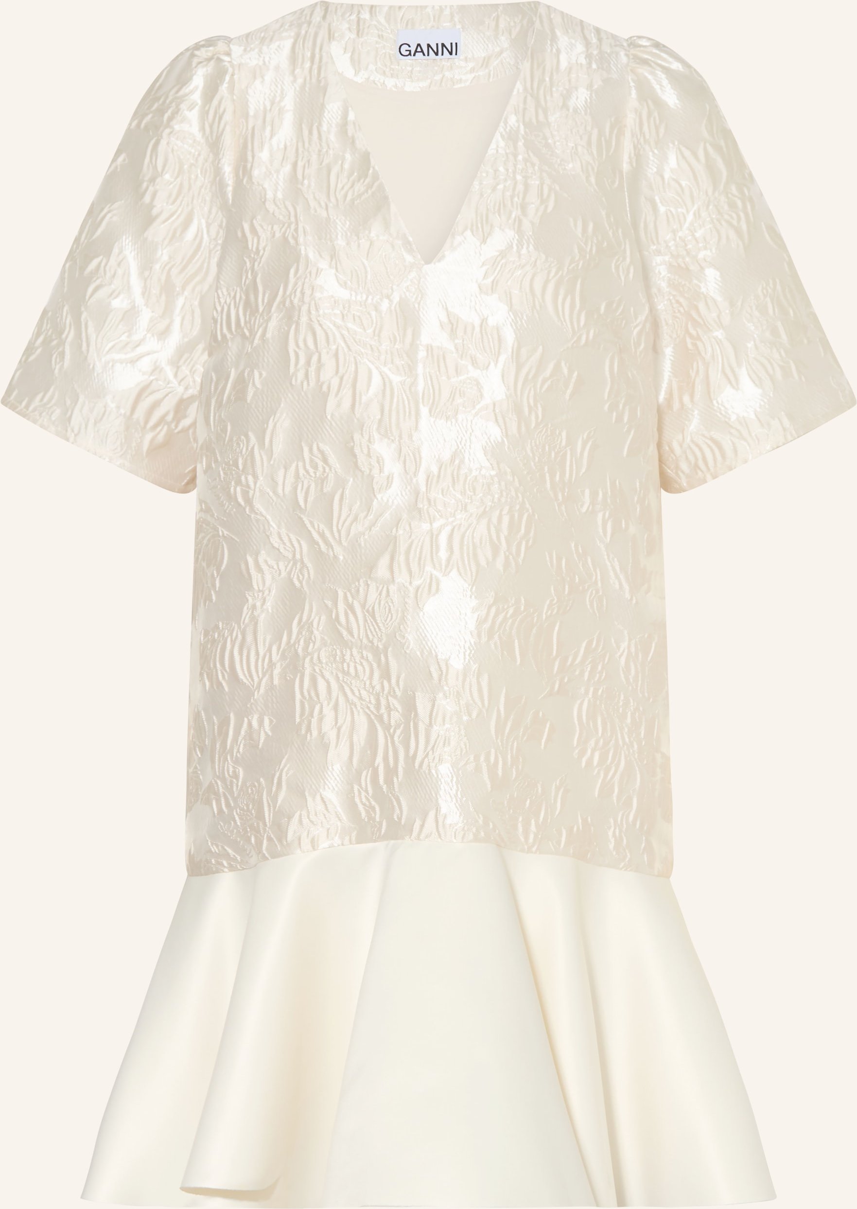 Ganni Kleid Im Materialmix Mit Volants beige