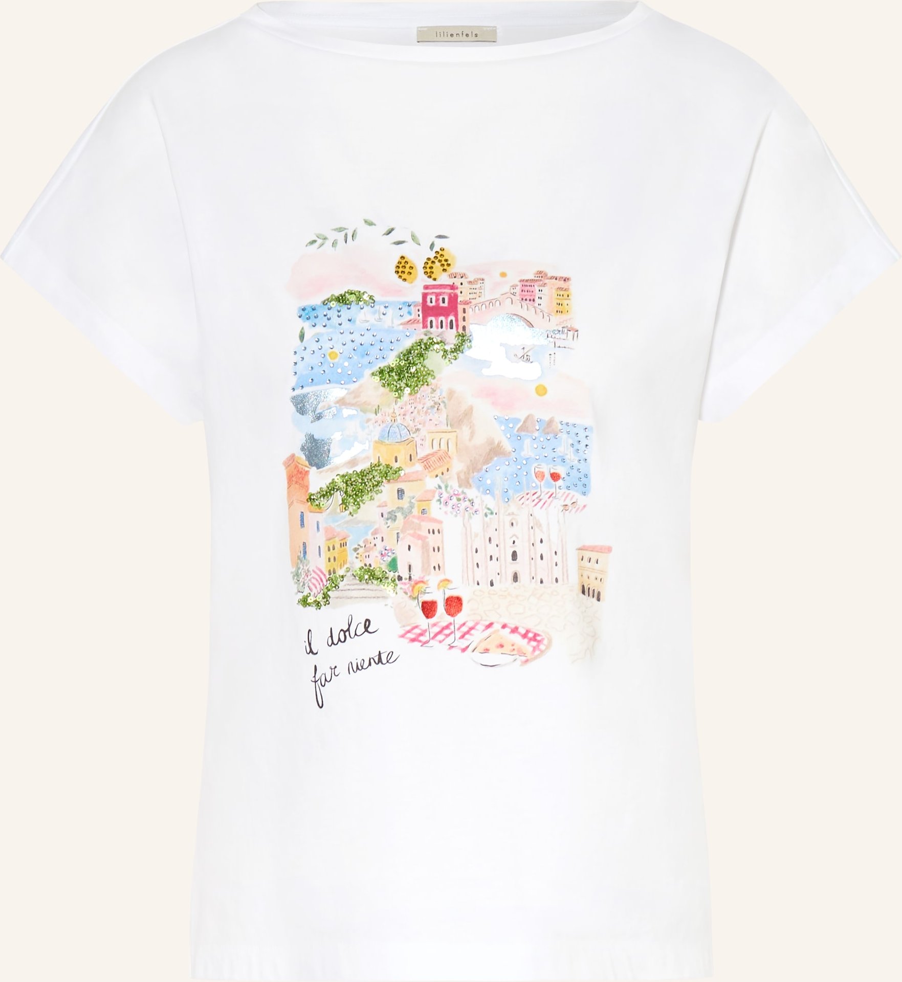 Lilienfels T-Shirt Mit Schmucksteinen Und Pailletten weiss