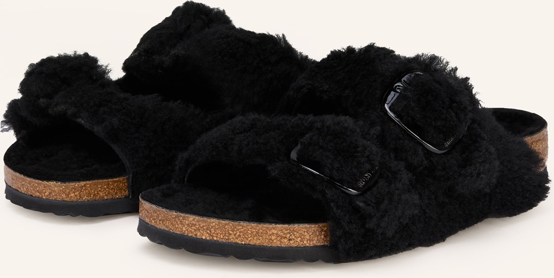 Birkenstock Pantoletten Arizona Big Buckle Shearling Teddy schwarz