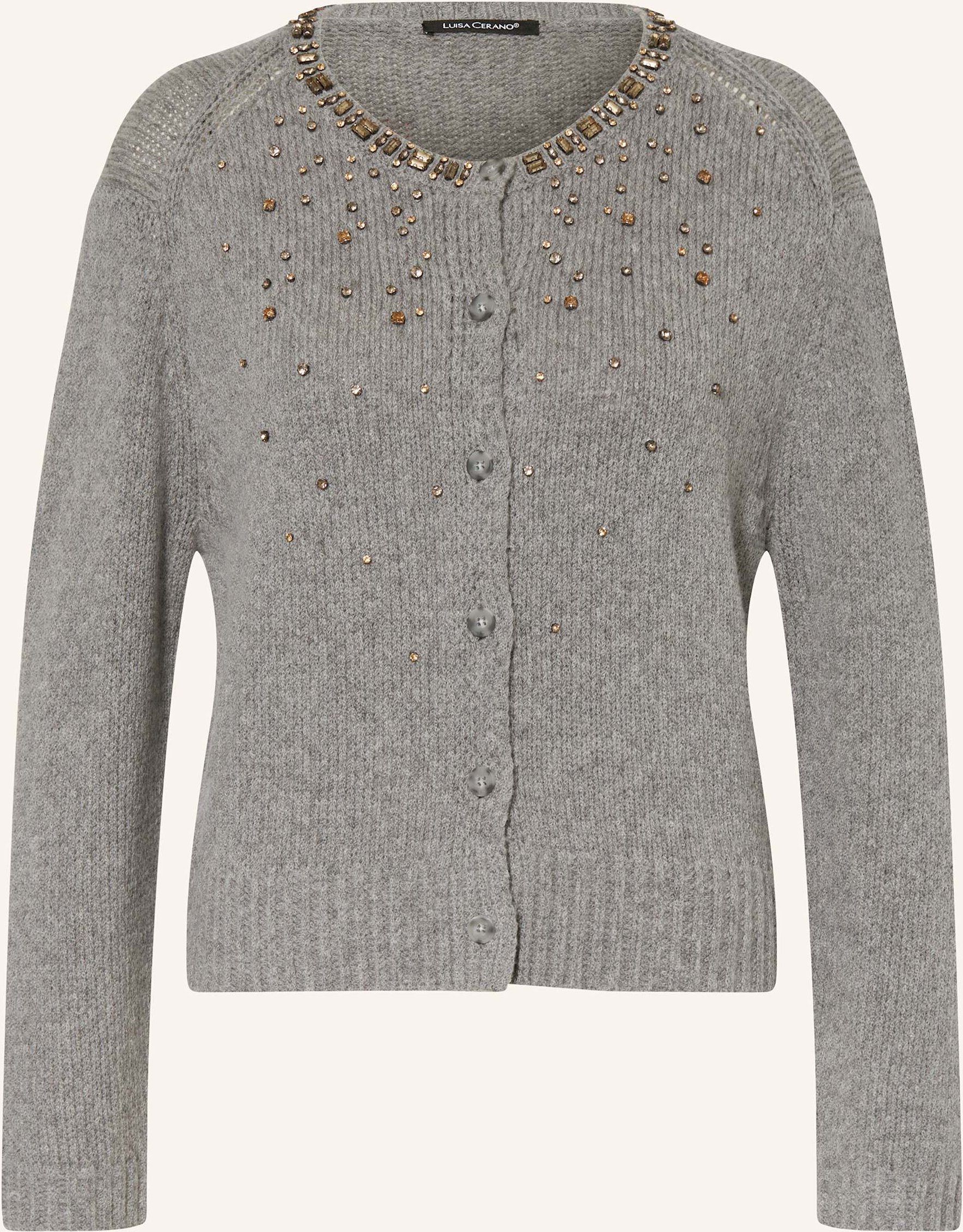 Thumbnail - Luisa Cerano Strickjacke Mit Alpaka Und Schmucksteinen grau