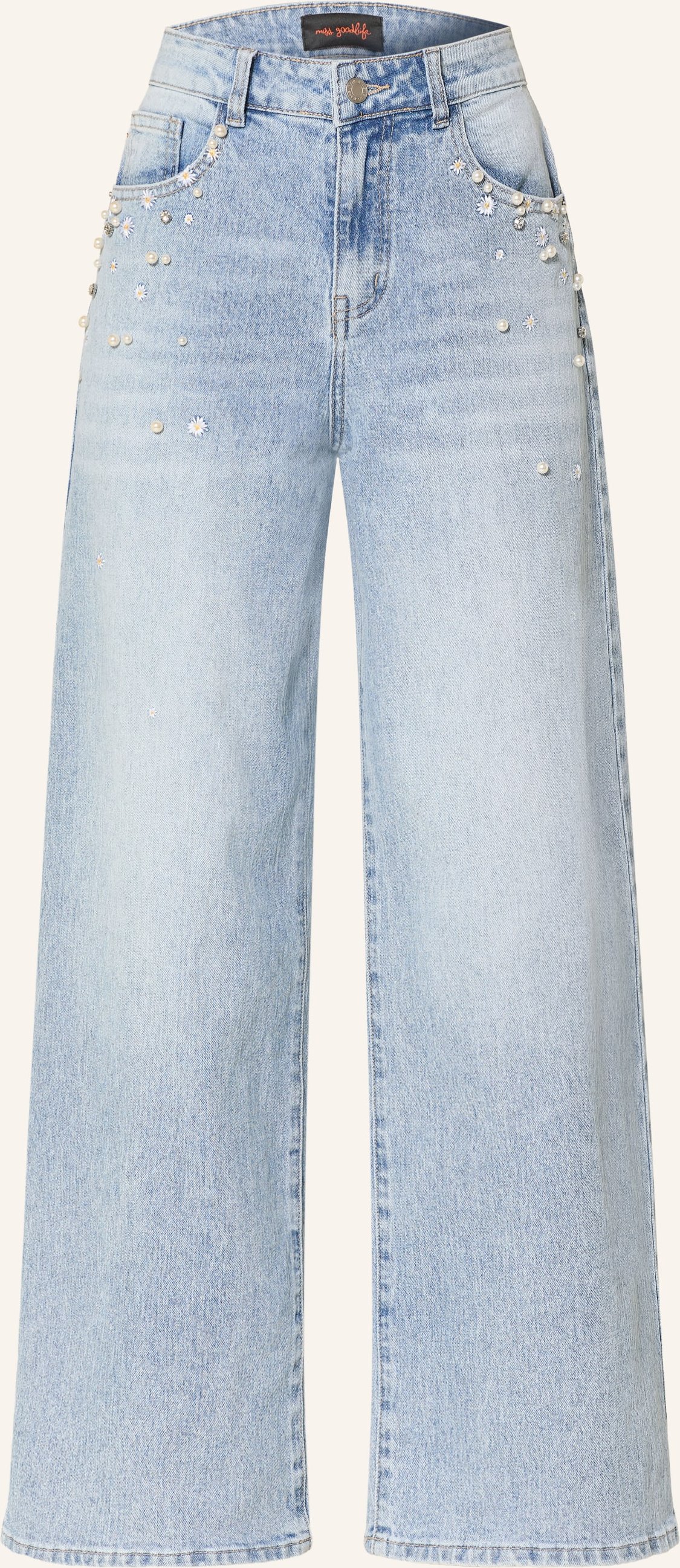 Miss Goodlife Wide Leg Jeans Mit Schmuckperlen blau