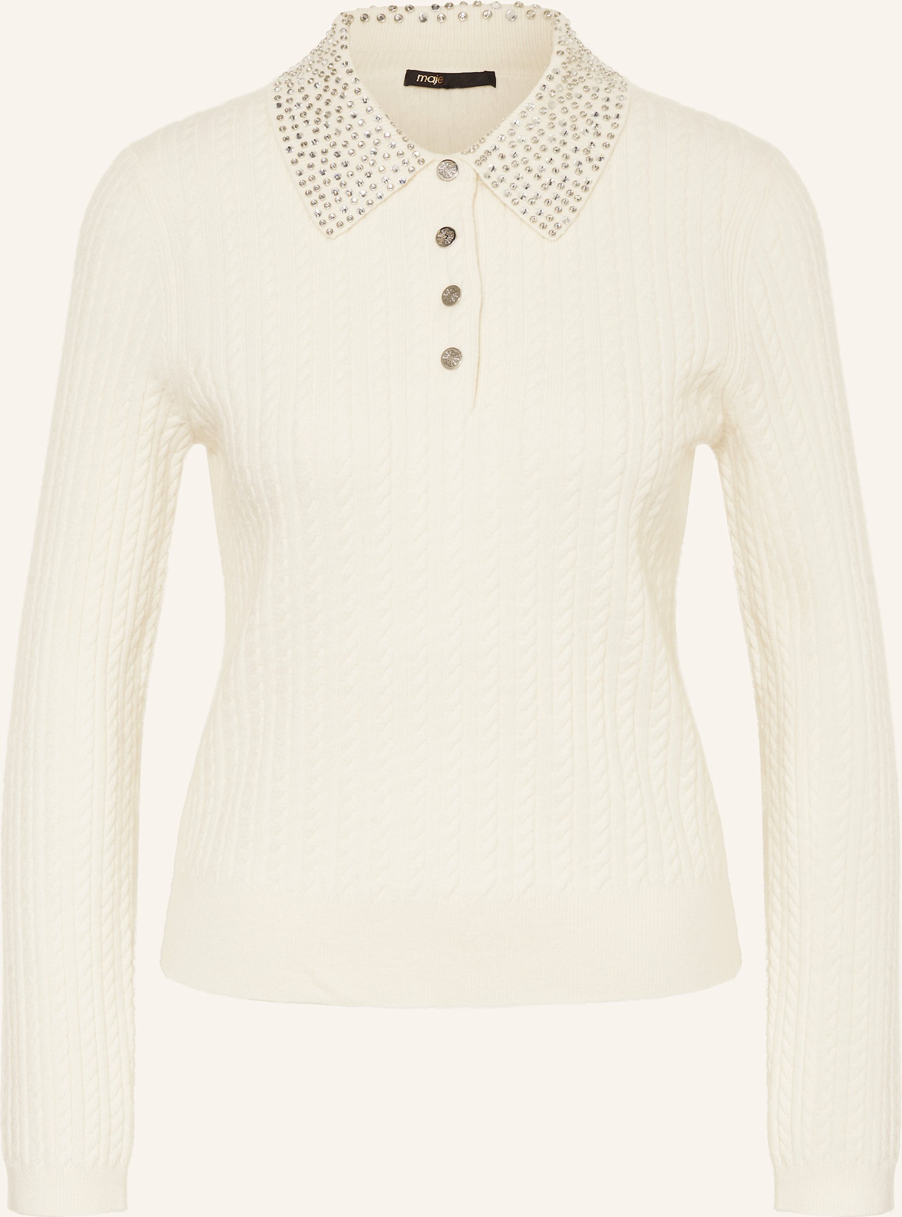 Thumbnail - Maje Strick-Poloshirt Mit Schmucksteinen weiss