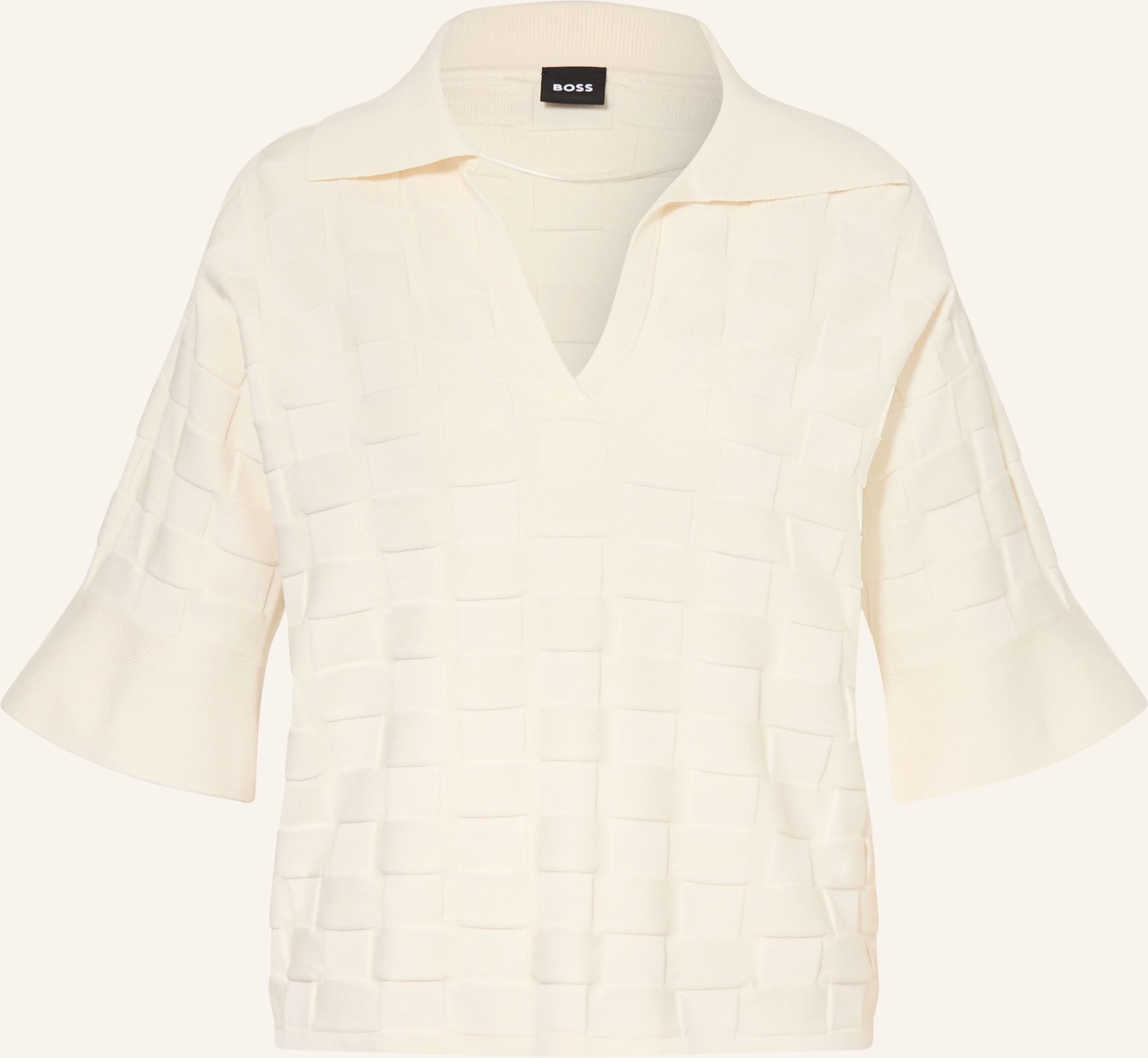 Boss Strick-Poloshirt Fapavero Mit 3/4-Arm weiss