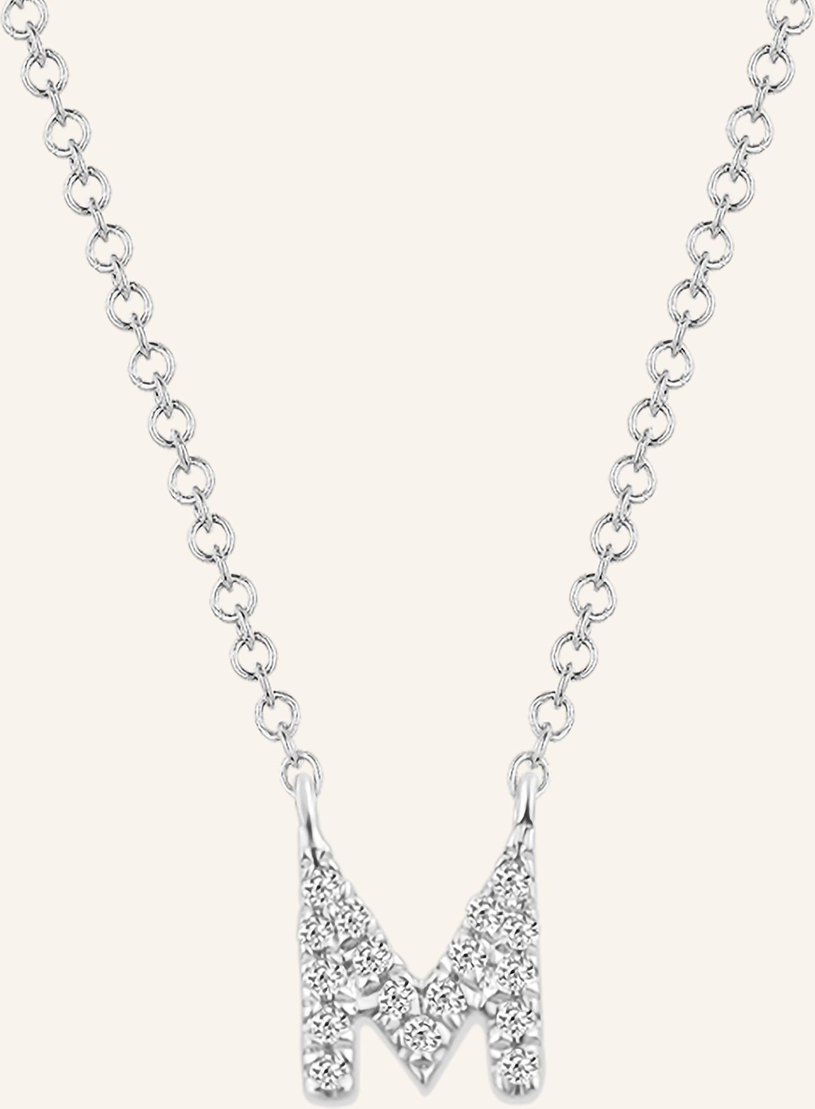 Leaf Initialien Halskette „M“ Aus 14 Karat Weißgold Mit Diamanten silber