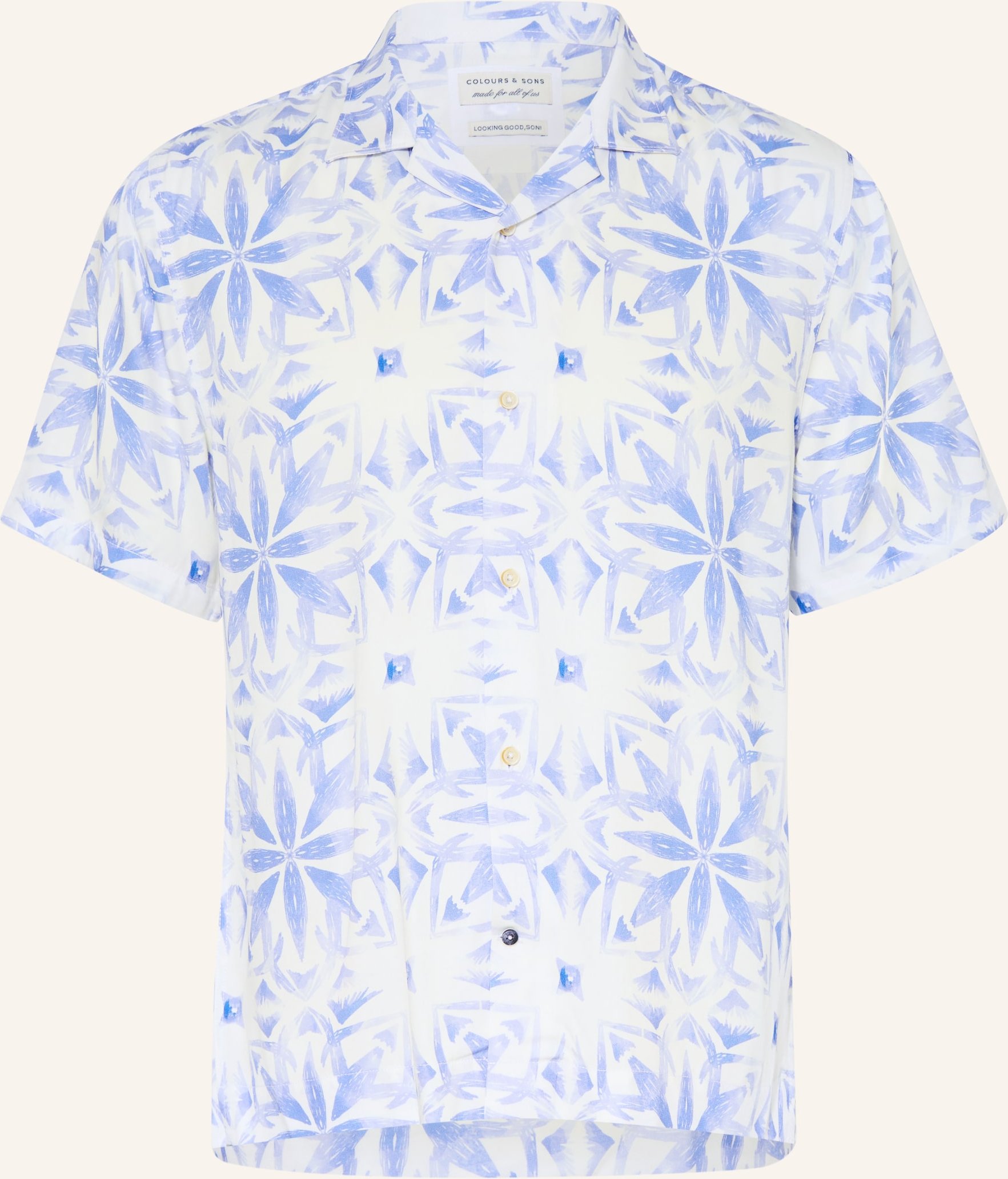 Colours & Sons Resorthemd Greek Tile Regular Fit blau