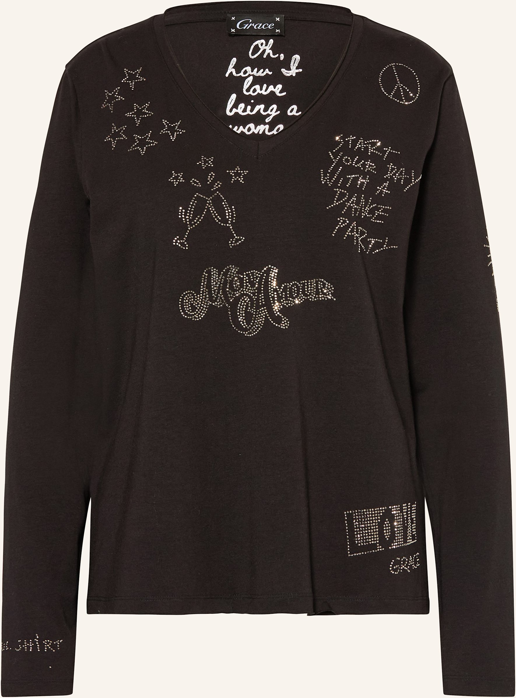 Grace Longsleeve Mit Schmucksteinen schwarz