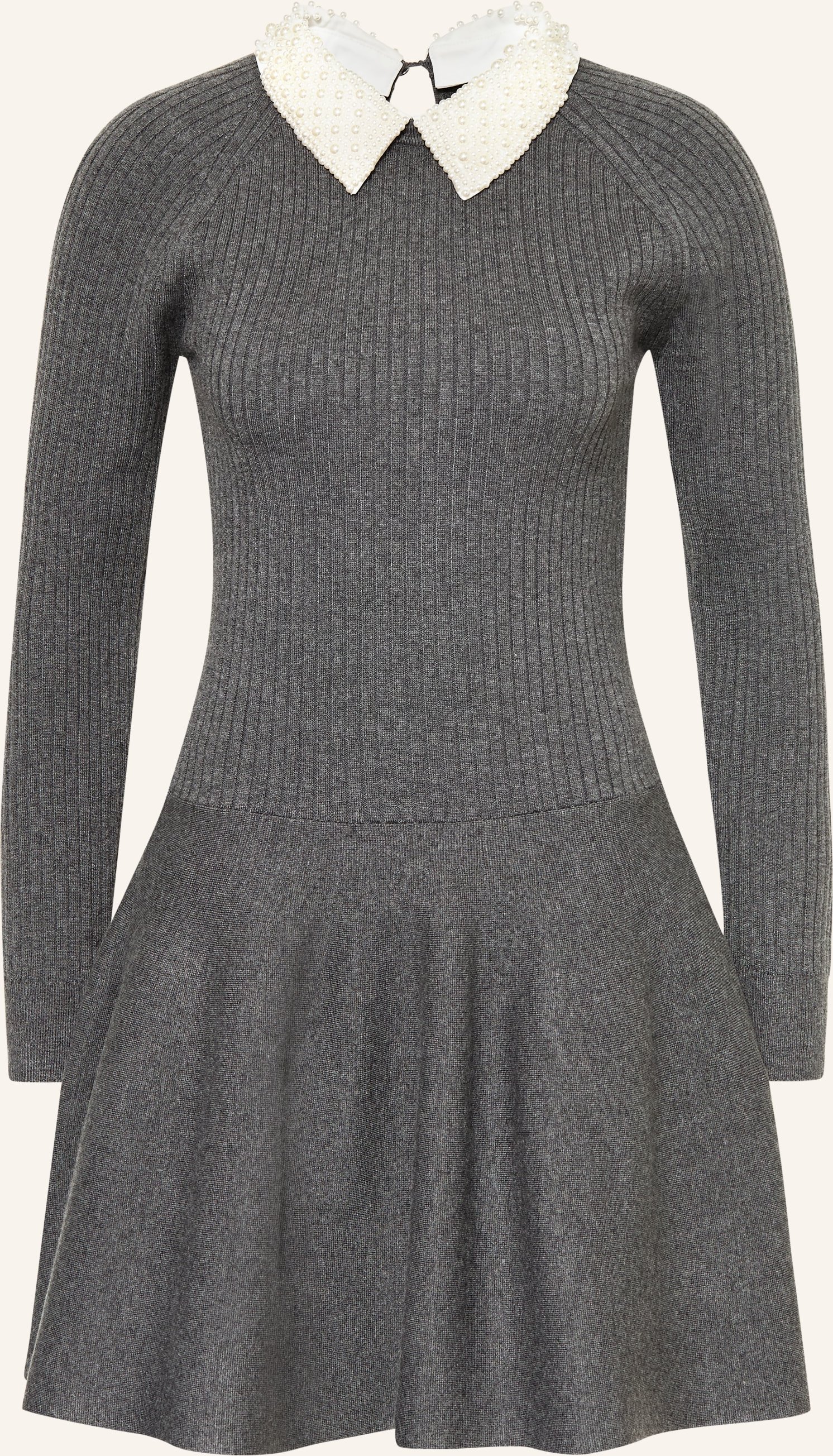 Maje Strickkleid Mit Abnehmbarem Kragen Und Schmuckperlen grau