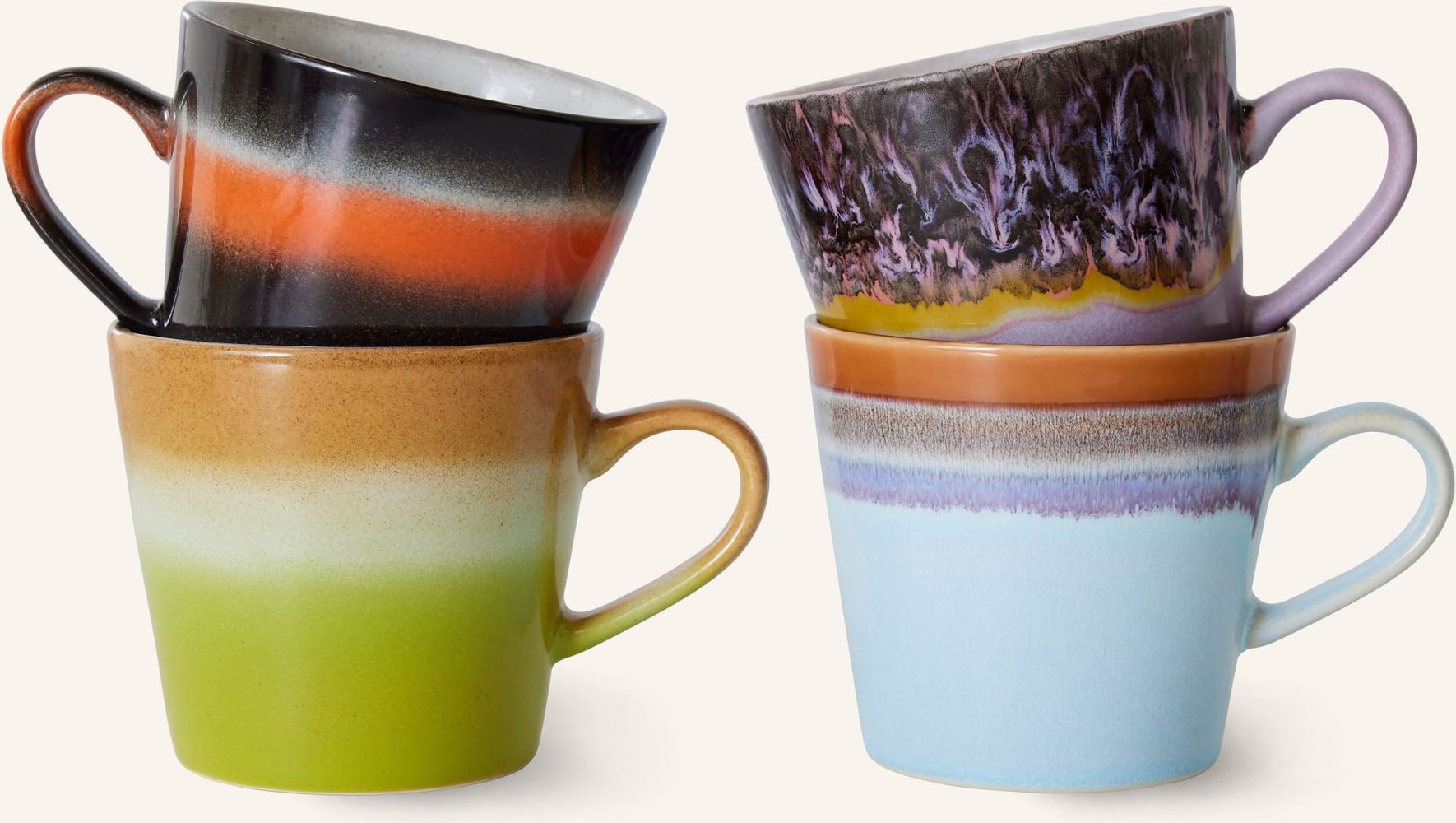 Hkliving 4er-Set Henkelbecher beige