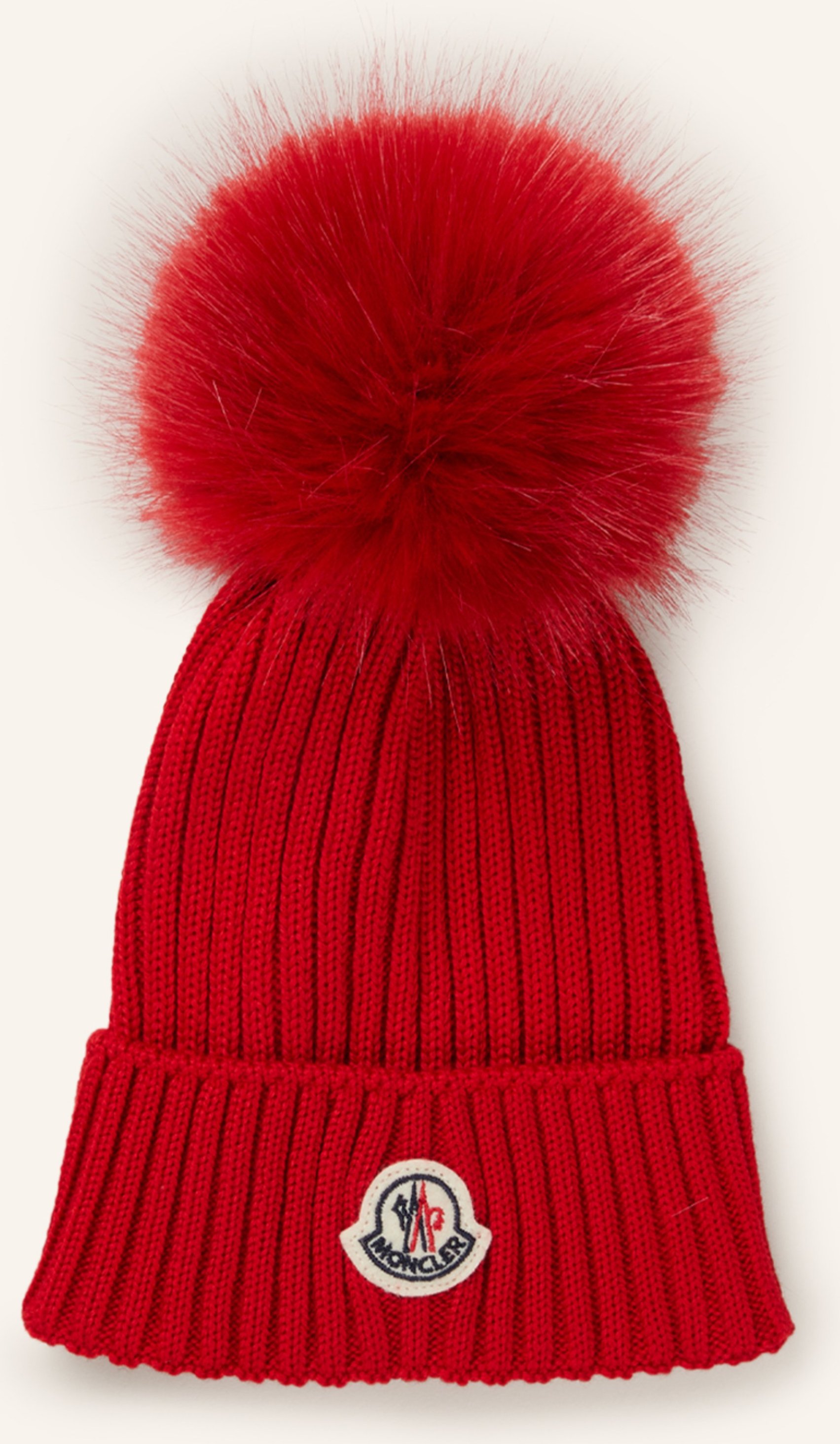 Moncler Enfant Mütze Mit Kunstpelzbommel rot