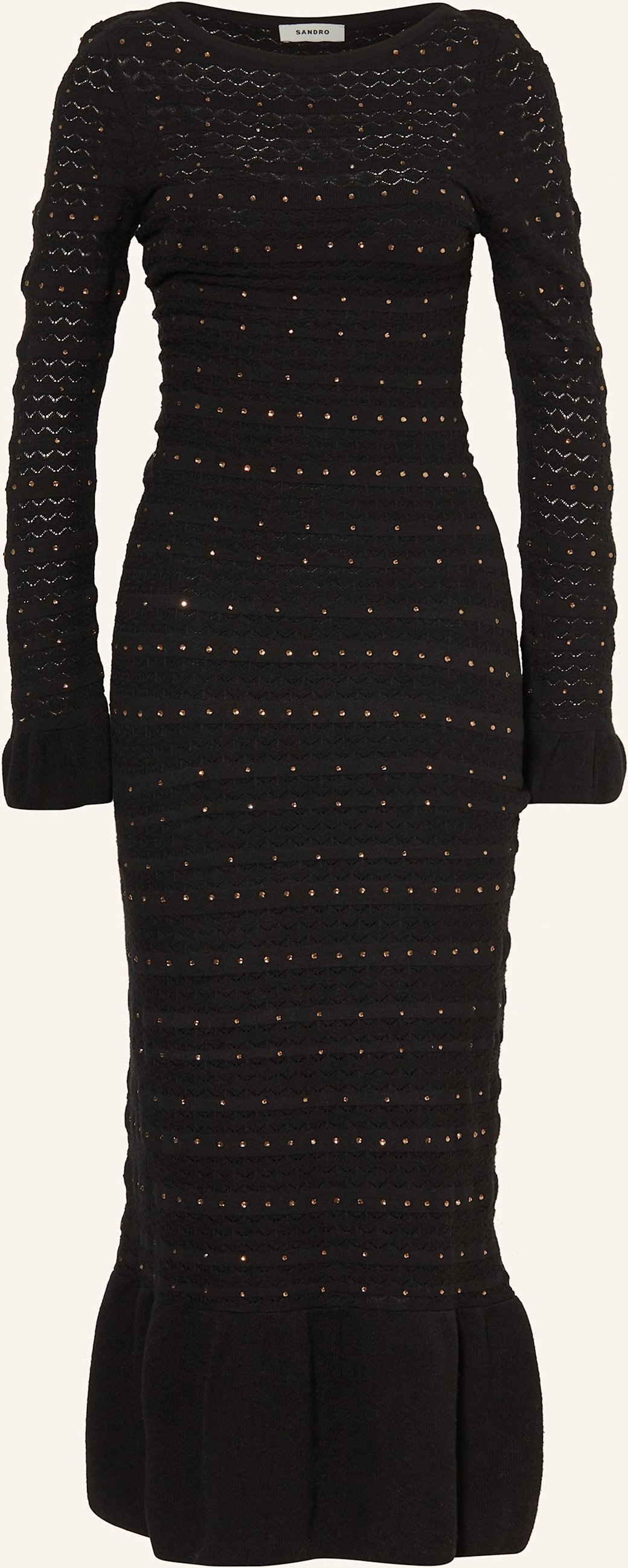 Sandro Strickkleid Mit Schmucksteinen Und Volants schwarz
