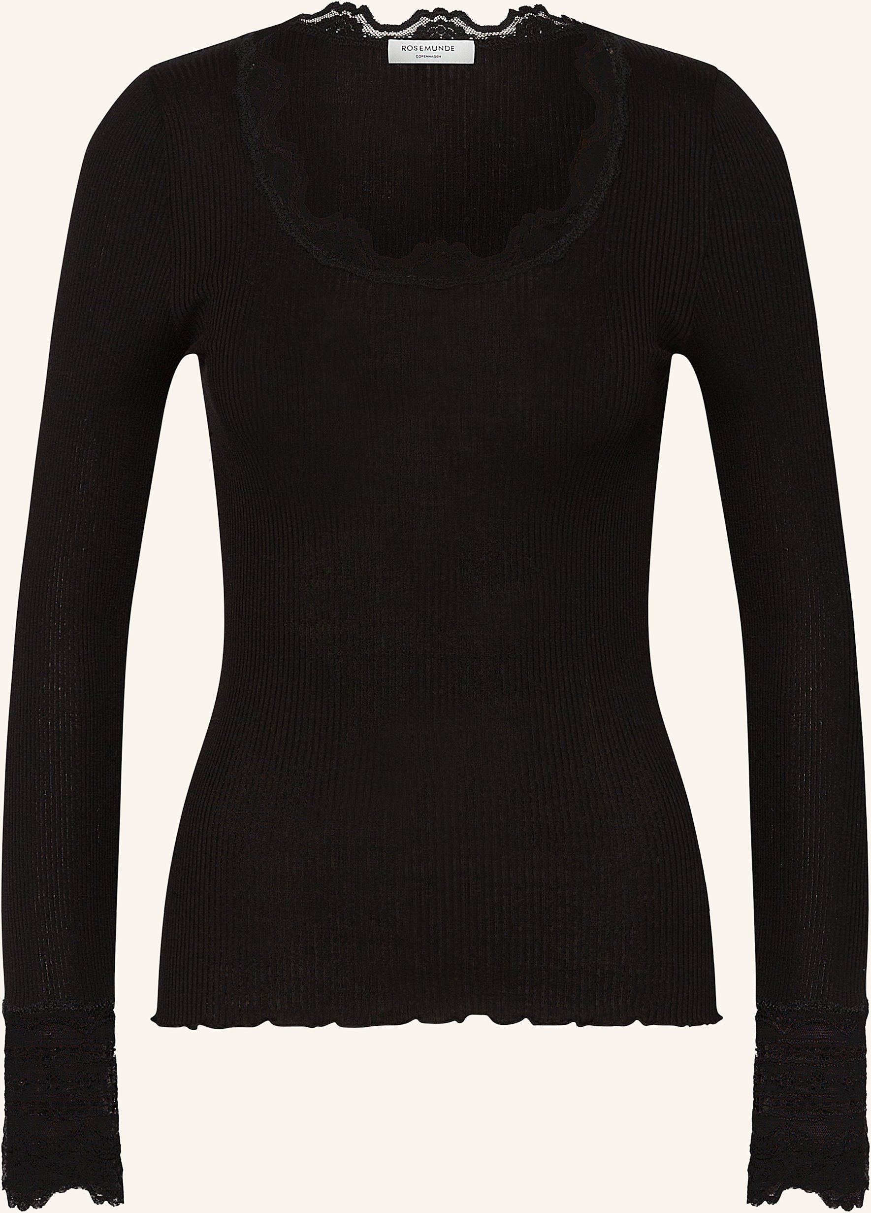 Thumbnail - Rosemunde Longsleeve Benita Aus Seide Mit Spitze schwarz