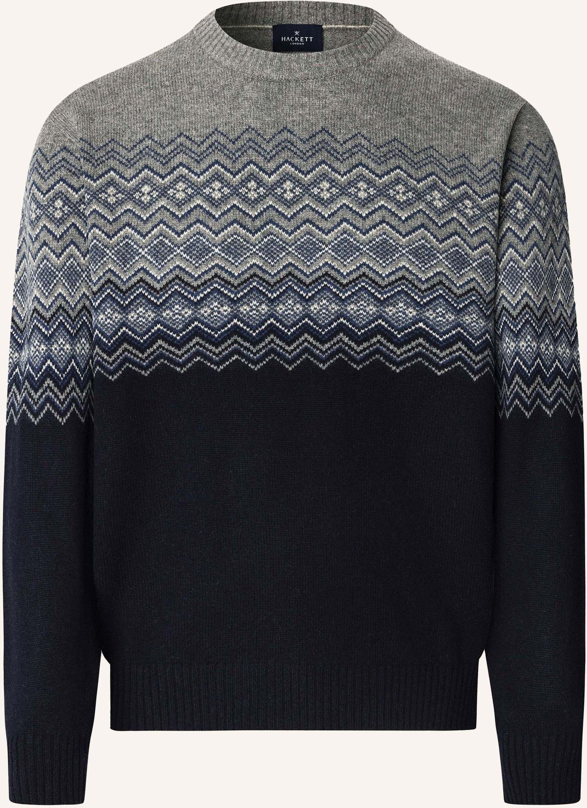 Hackett London Pullover Fairisle Crew blau