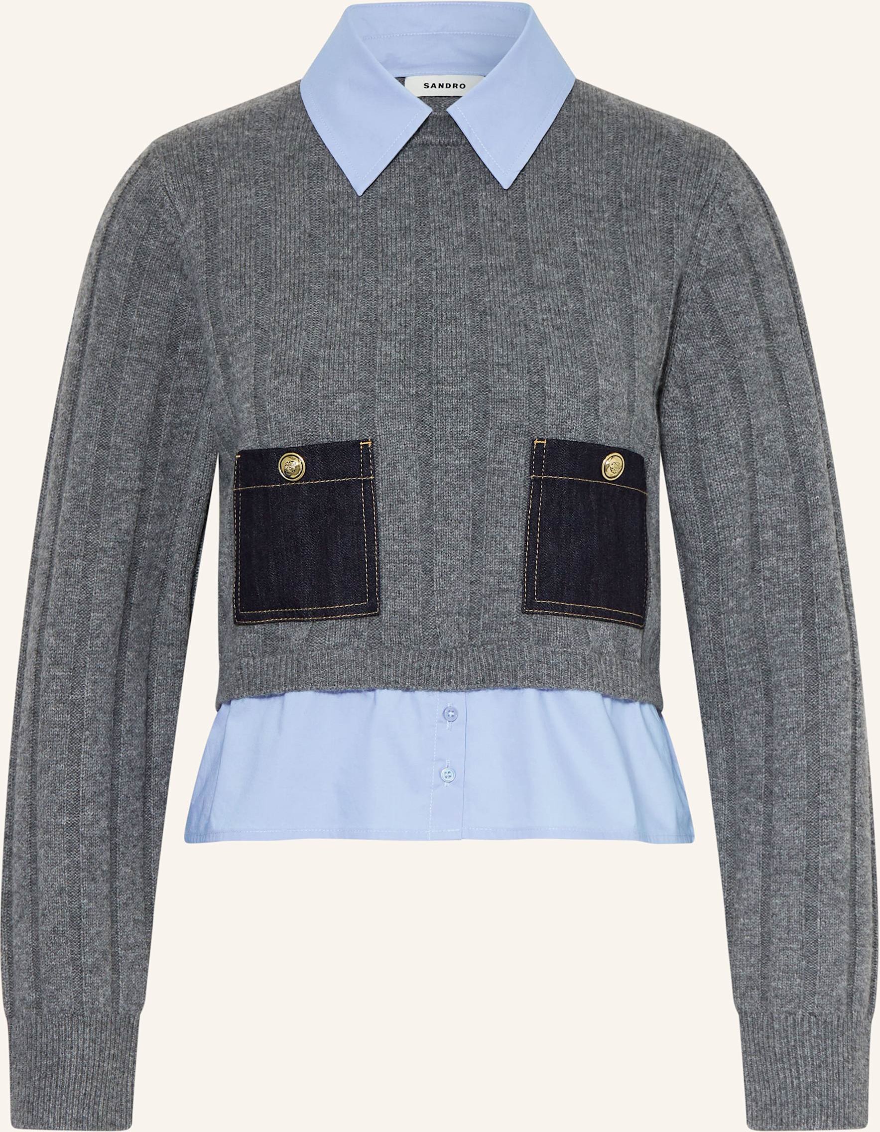 Thumbnail - Sandro Pullover Im Materialmix grau