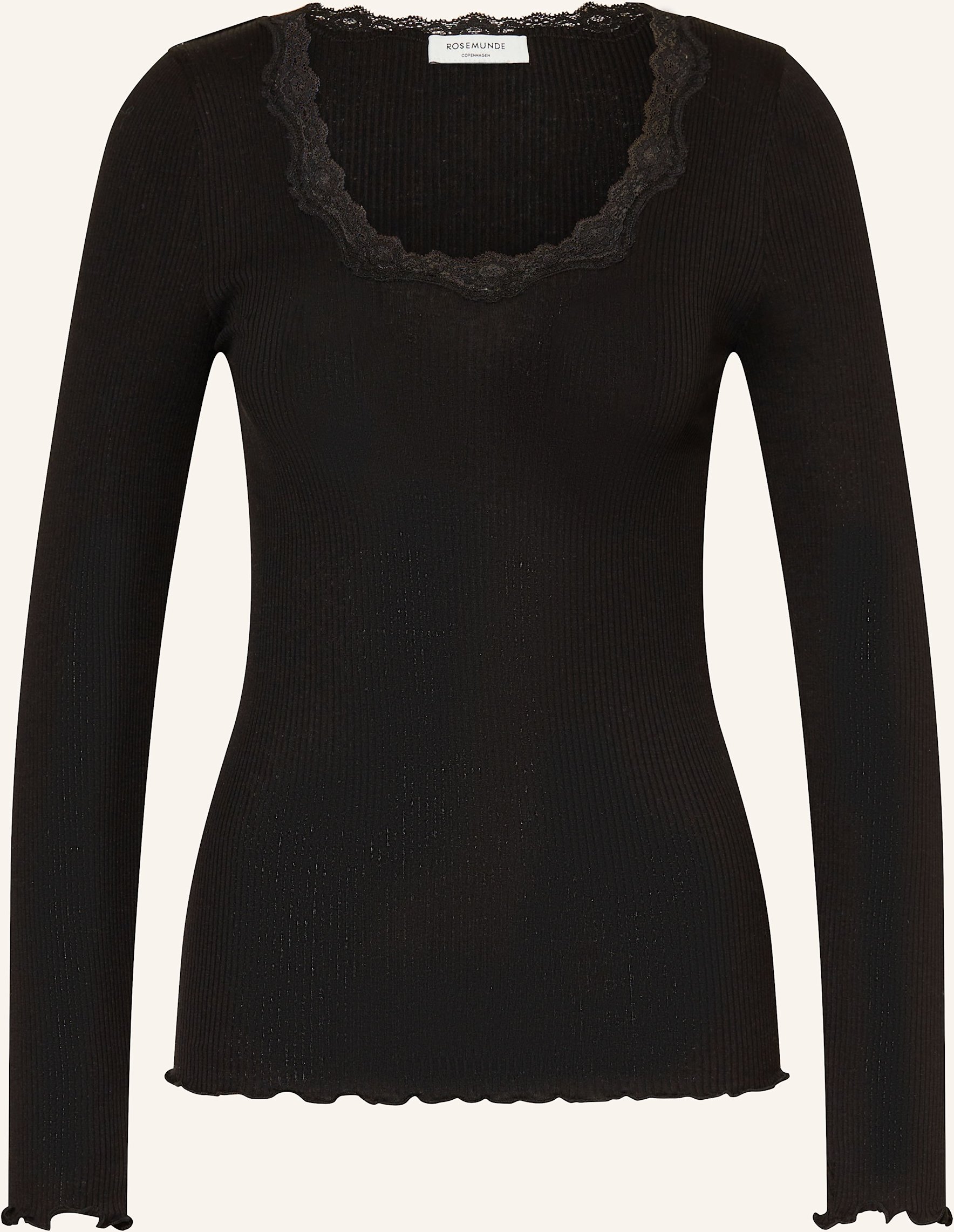 Thumbnail - Rosemunde Longsleeve Babette Aus Seide Mit Spitzenbesatz schwarz