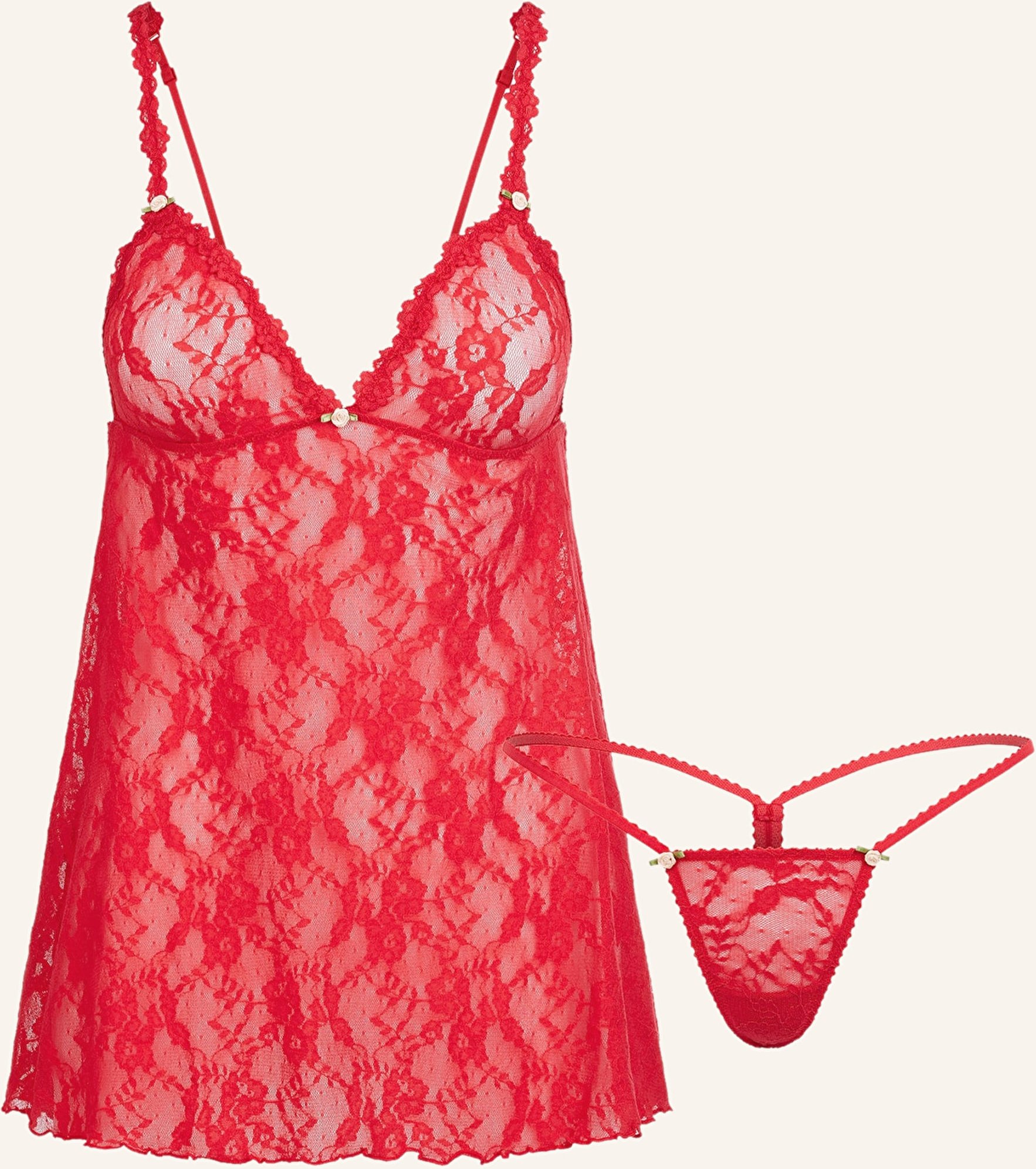 Skims Set Stretch Lace: Schlaftop Und String rot