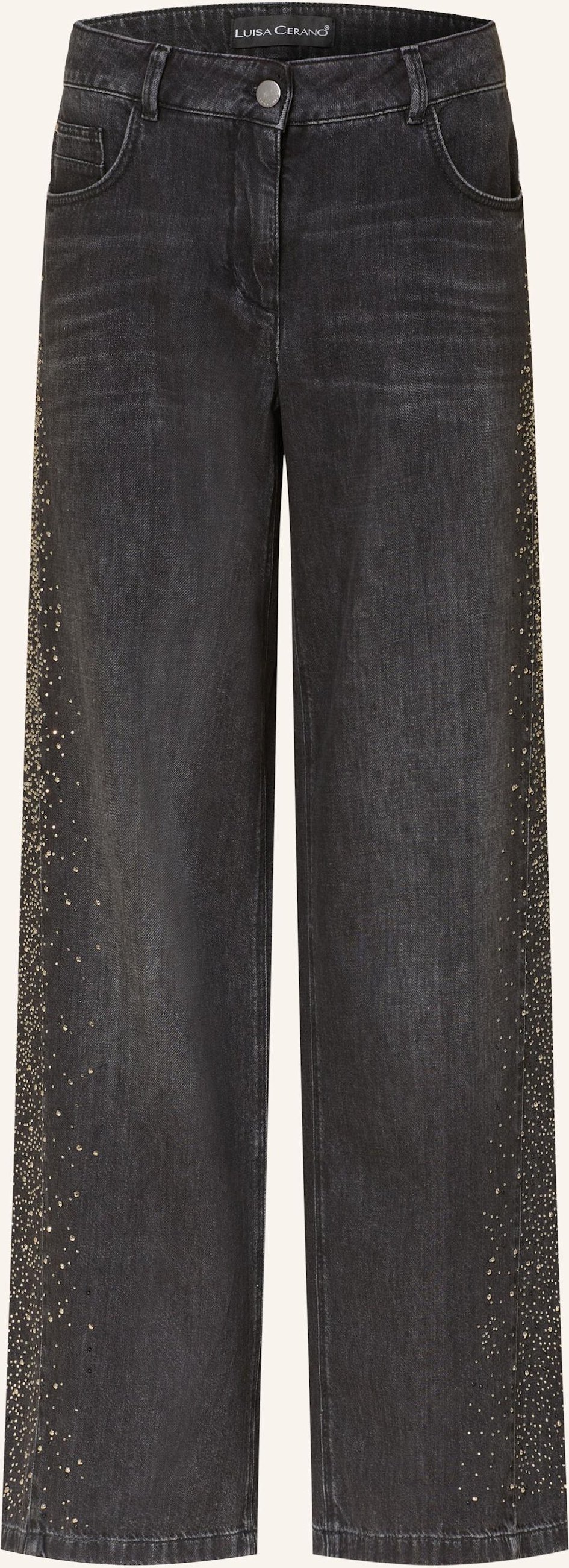 Luisa Cerano Wide Leg Jeans Mit Schmucksteinen schwarz
