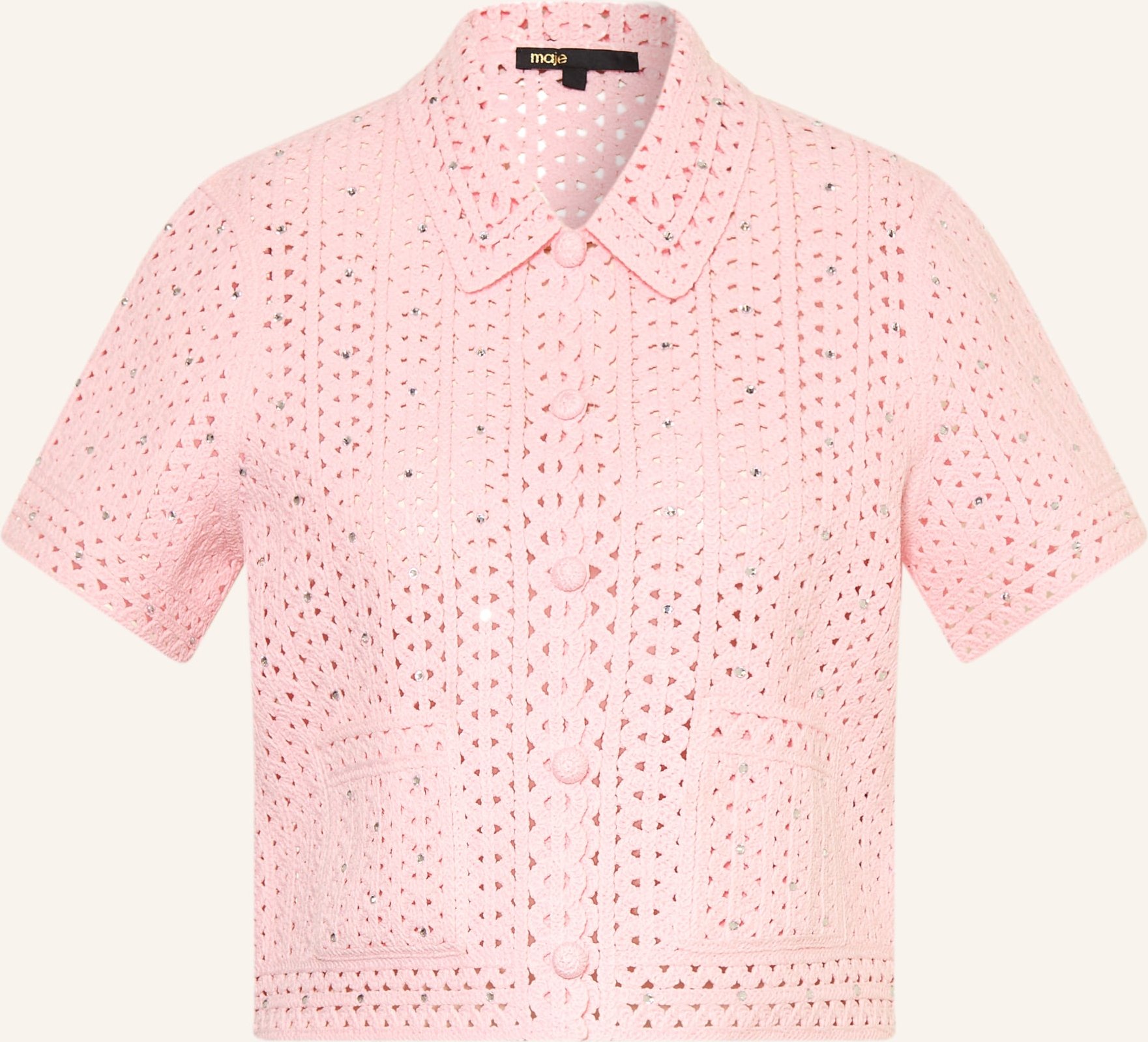 Maje Strickjacke Mit Schmucksteinen pink