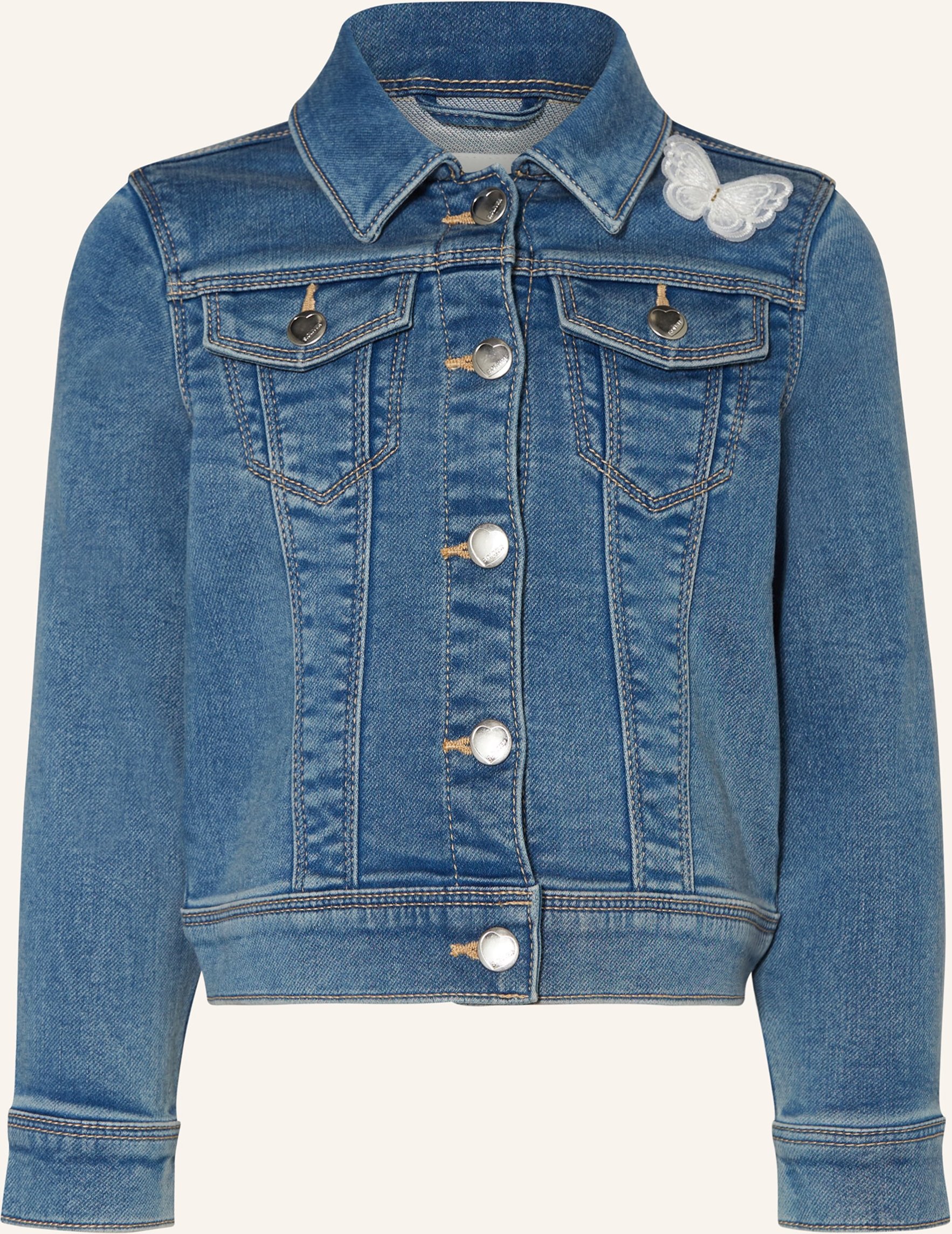 Jeansjacke mit Applikation und Used-Effekt