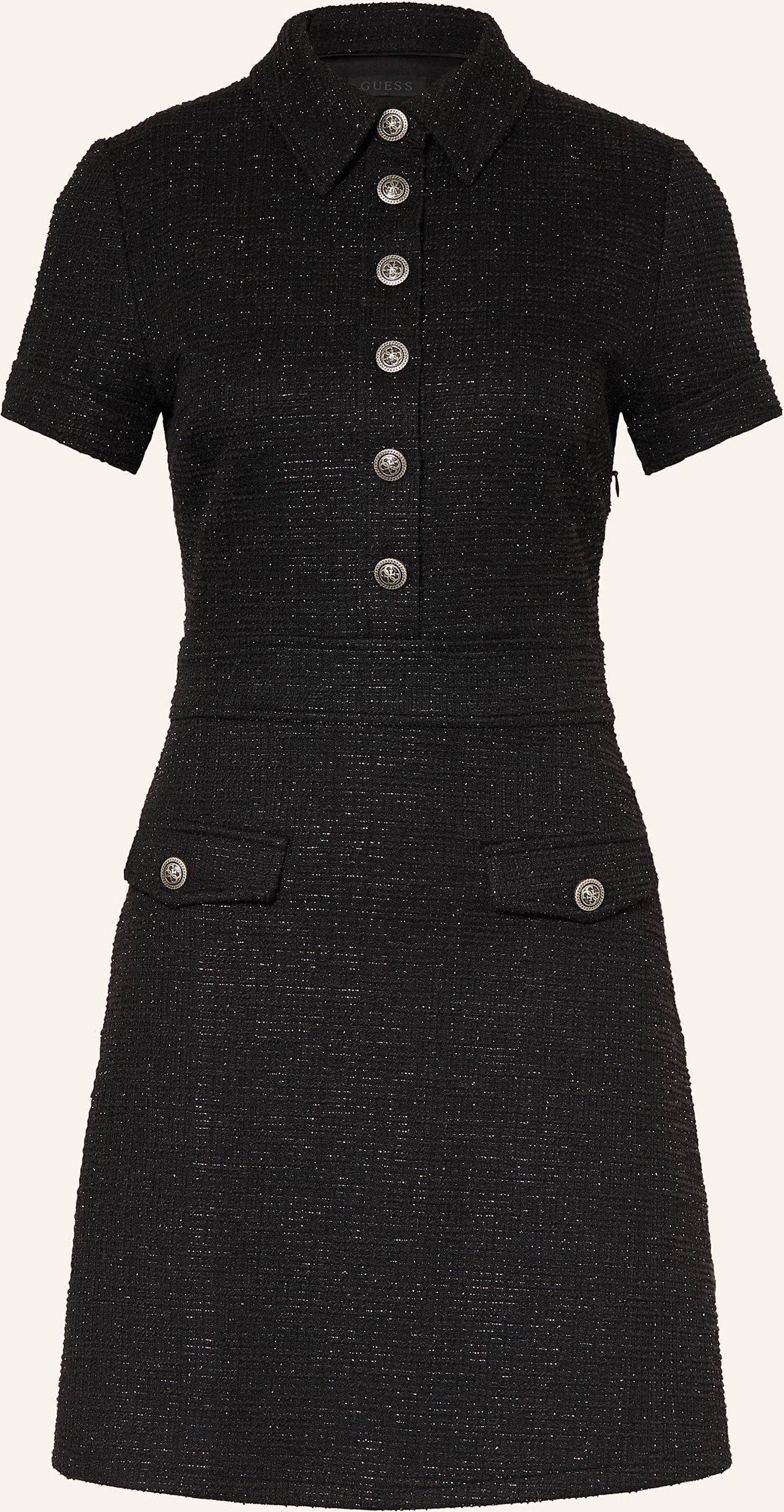 Thumbnail - Guess Tweed-Kleid Tamara Mit Glitzergarn schwarz