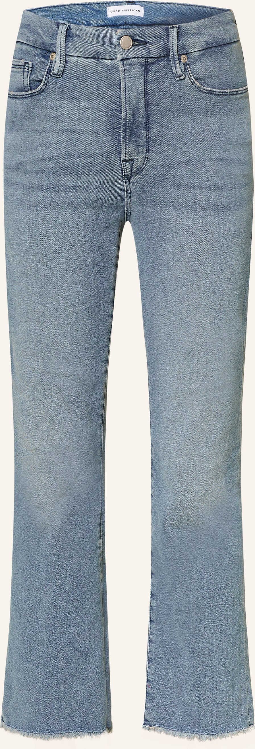 Good American Cropped Jeans Good Legs Straight Split Pockets blau