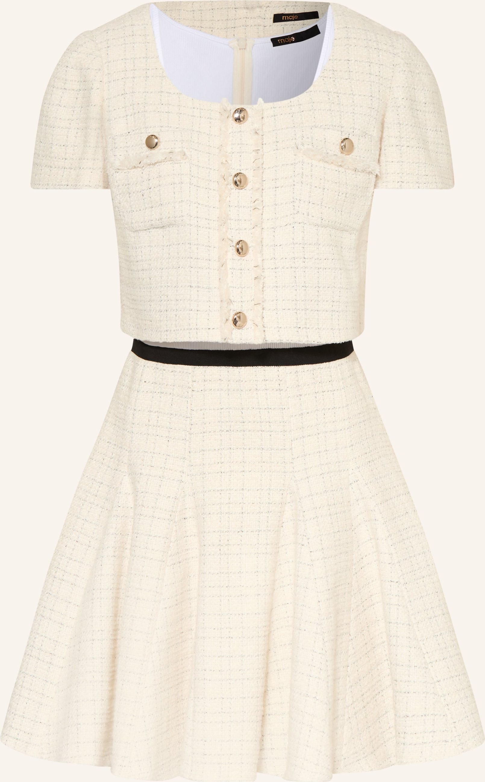 Maje Set: Kleid Und Tweed-Blazer Mit Glitzergarn weiss
