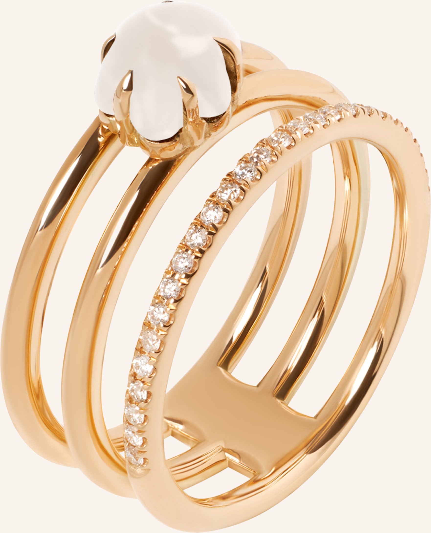 Vieri Ring Wolke Milchquarz Brillant Pavé Dreireihig rosegold