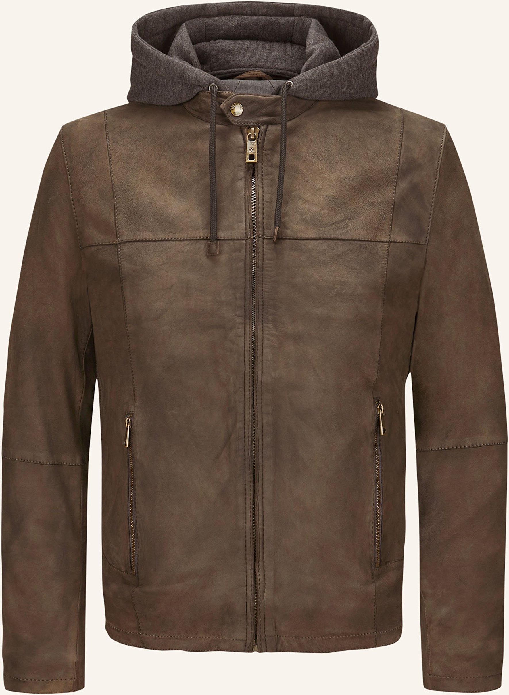 Thumbnail - Milestone Lederjacke Msrenaldo Im Materialmix Mit Abnehmbarer Kapuze braun