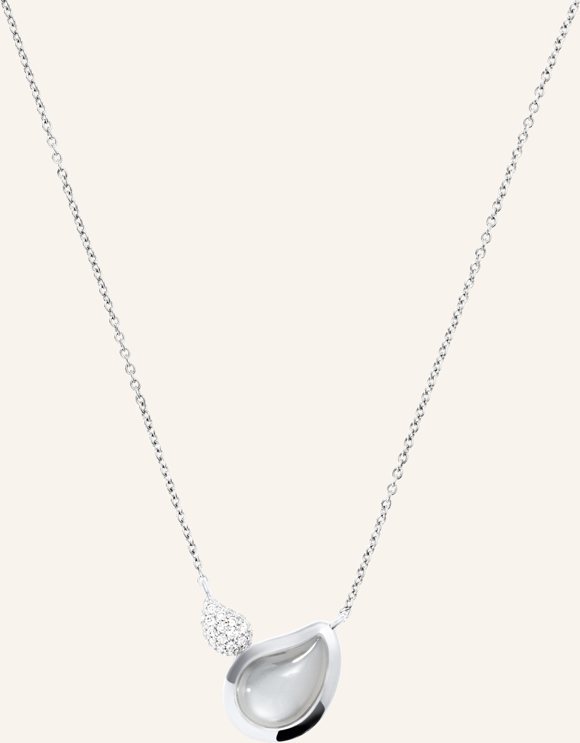 Tamara Comolli Halskette Necklace Signature 2 Drops Moonstone Grey / Diamond Pavé 18k Weißgold silber