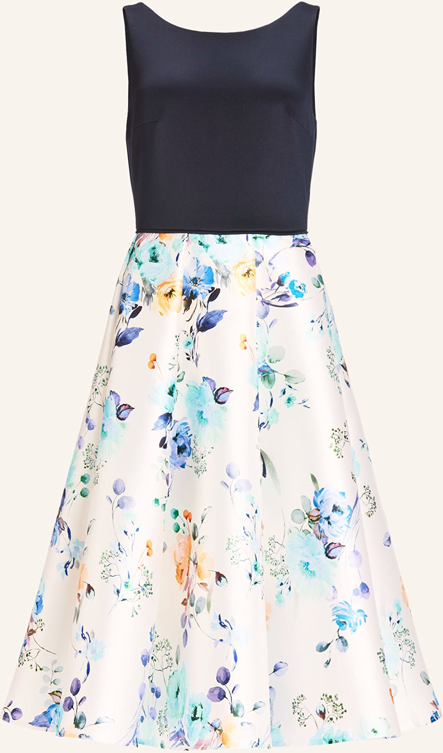 Thumbnail - Swing Cocktailkleid Im Materialmix blau