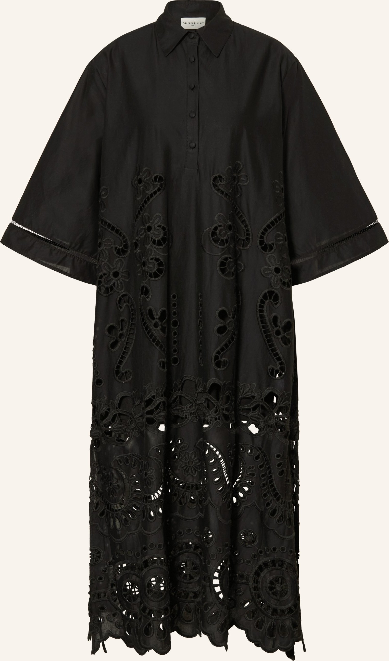 Miss June Hemdblusenkleid Adria Mit Lochspitze Und 3/4-Arm schwarz
