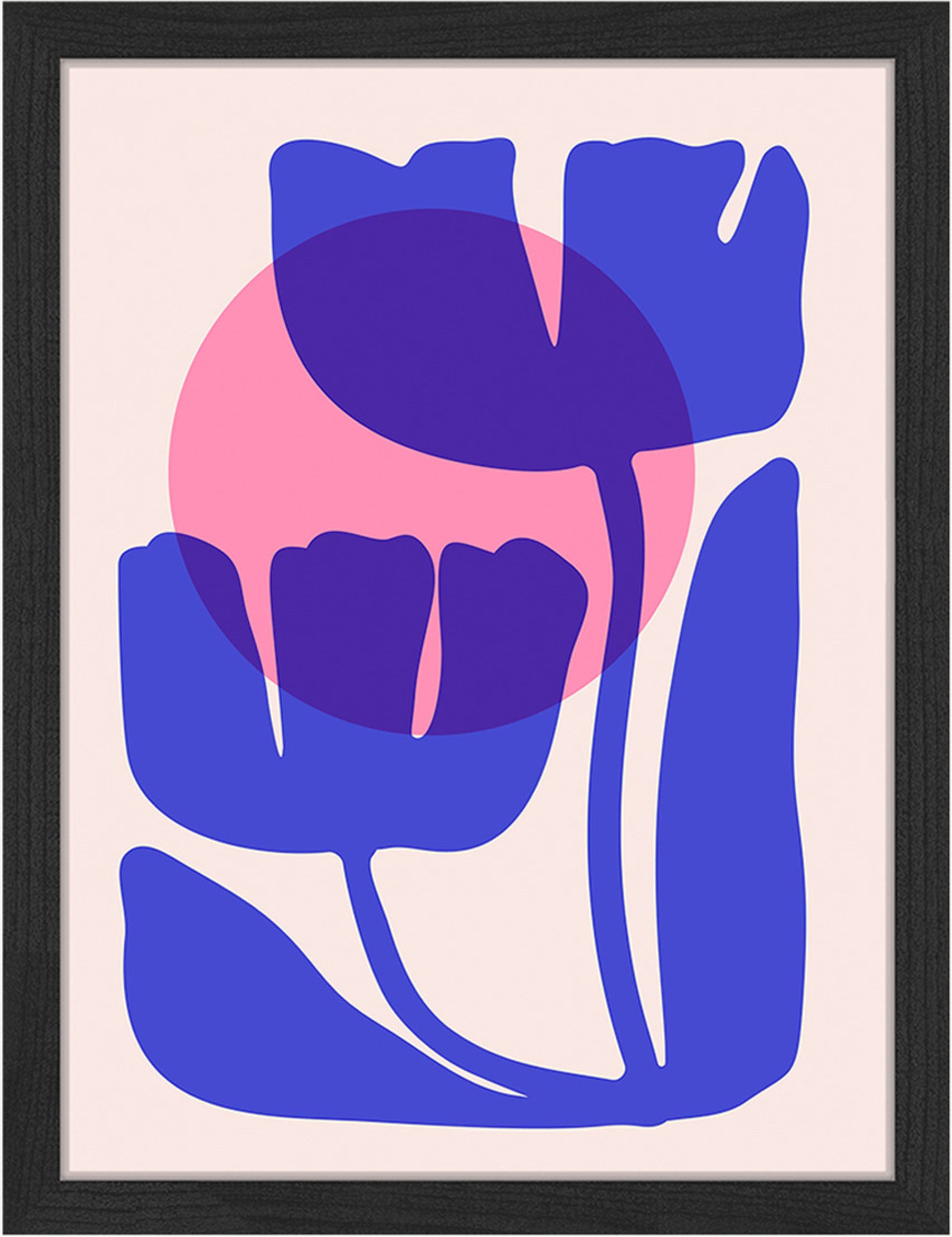 Liv Corday Wandbild Blaue Blumenillustration Mit Rahmen schwarz