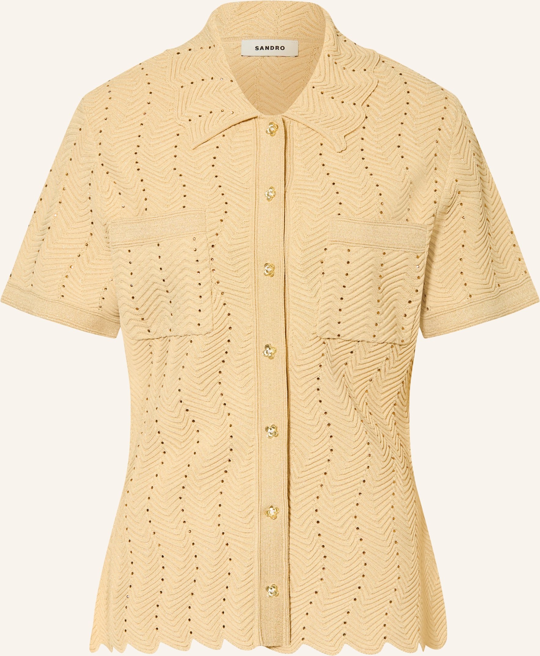 Sandro Strickbluse Mit Glitzergarn Und Schmucksteinen gold