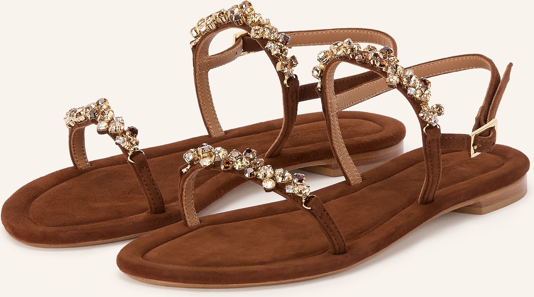 Viamercanti Sandalen Mit Schmucksteinbesatz braun