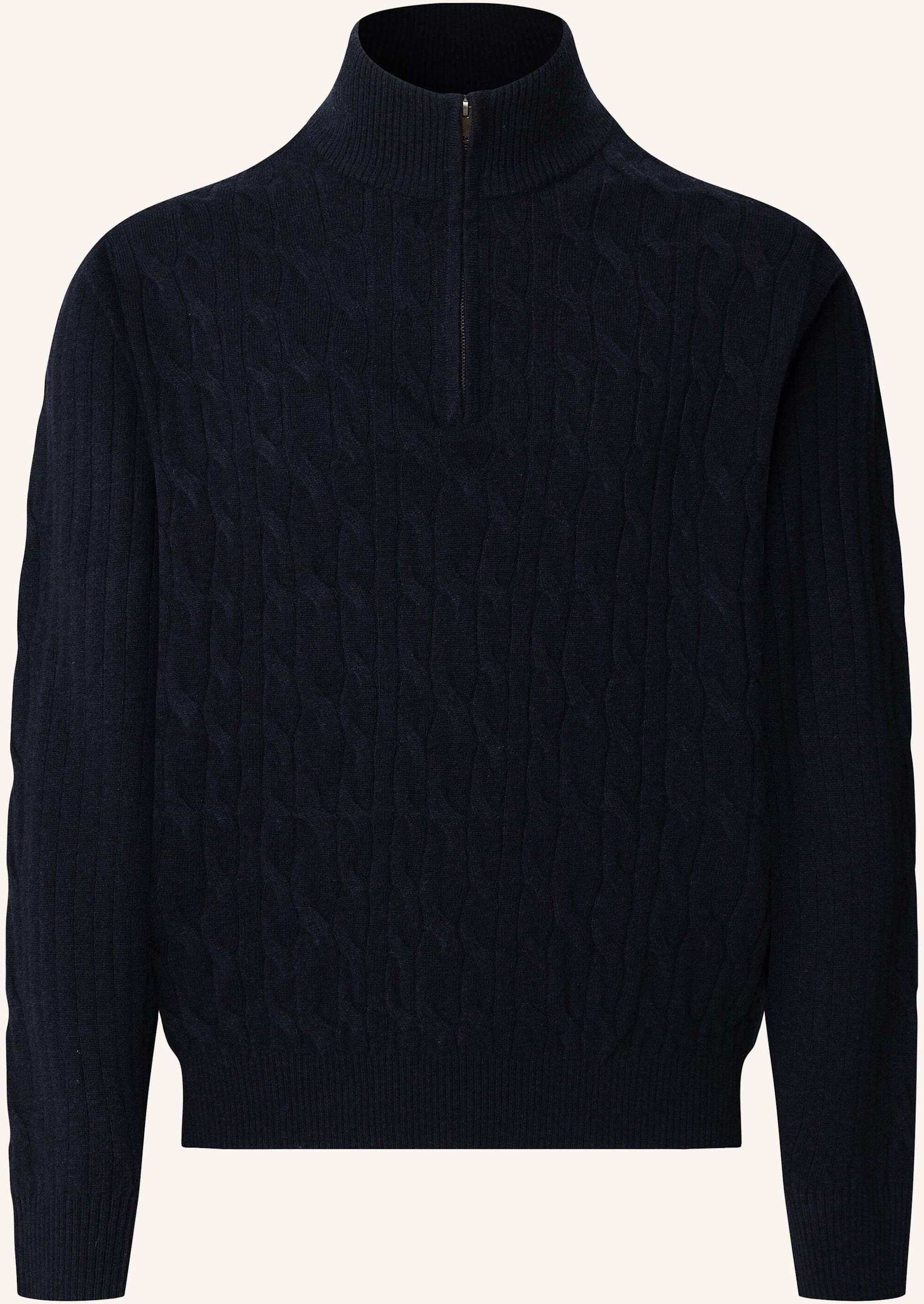 Thumbnail - Hackett London Pullover Lambswool Cable Hzip blau