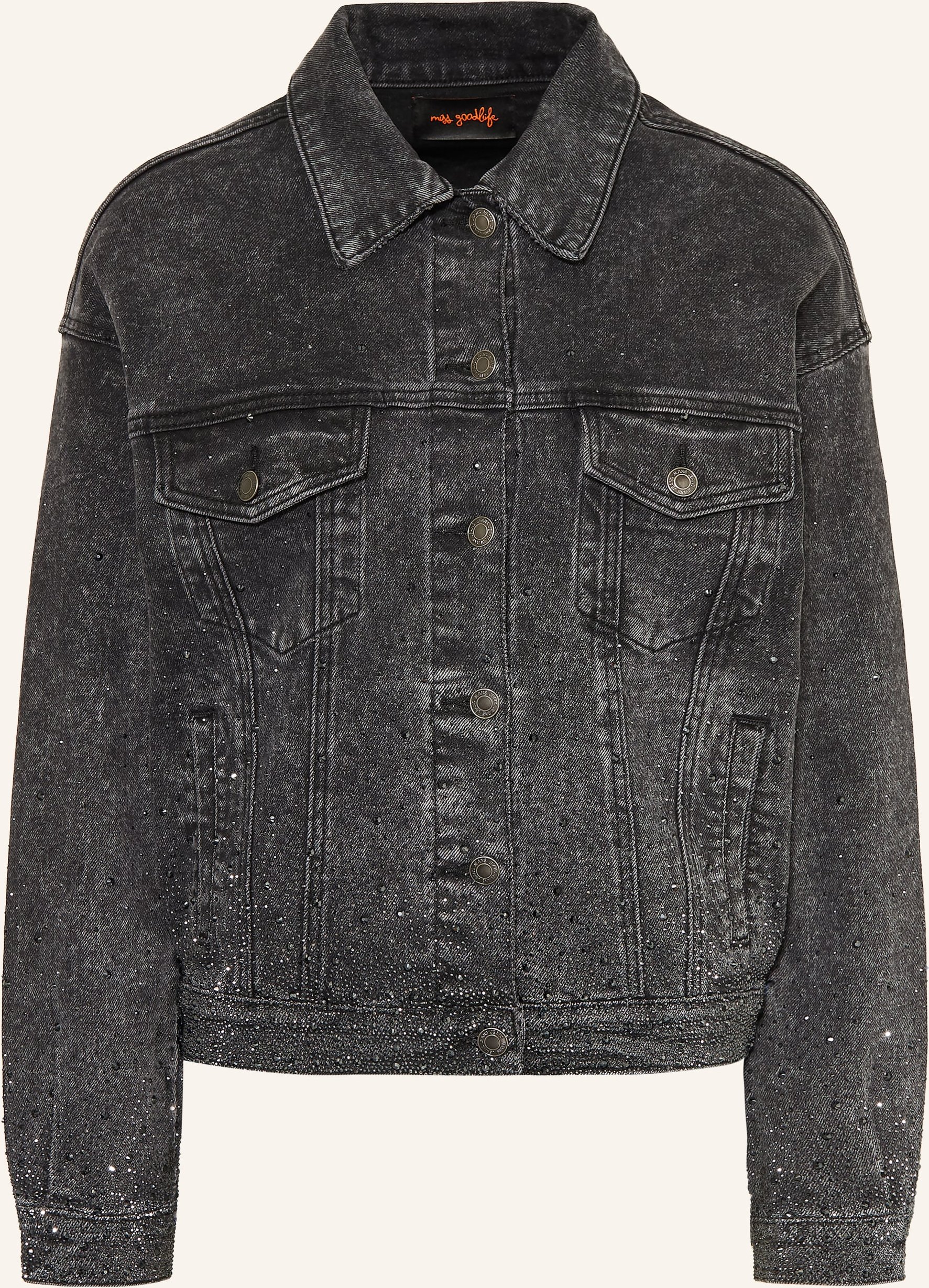 Miss Goodlife Jeansjacke Mit Schmucksteinen grau