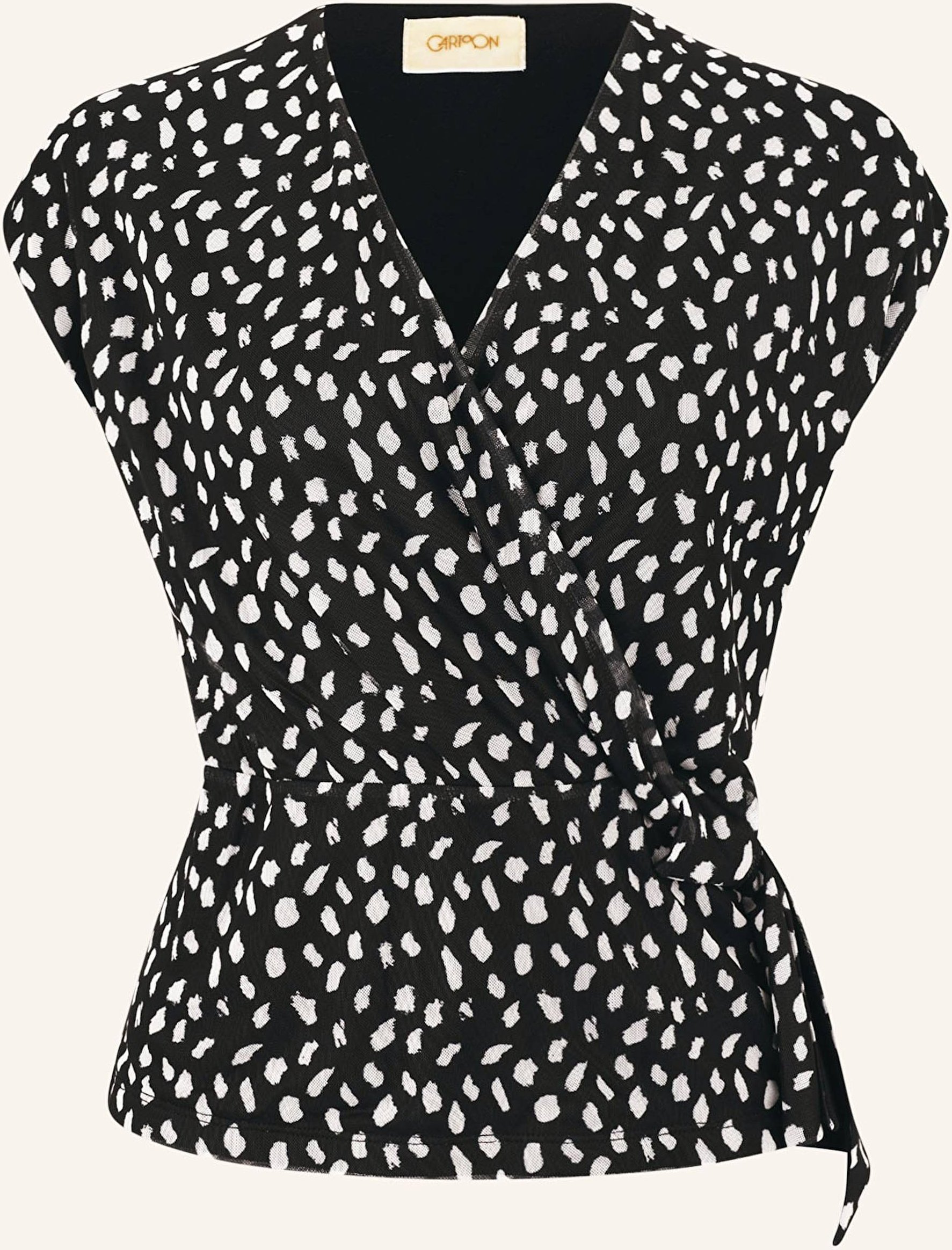 Cartoon Blusenshirt In Wickeloptik schwarz