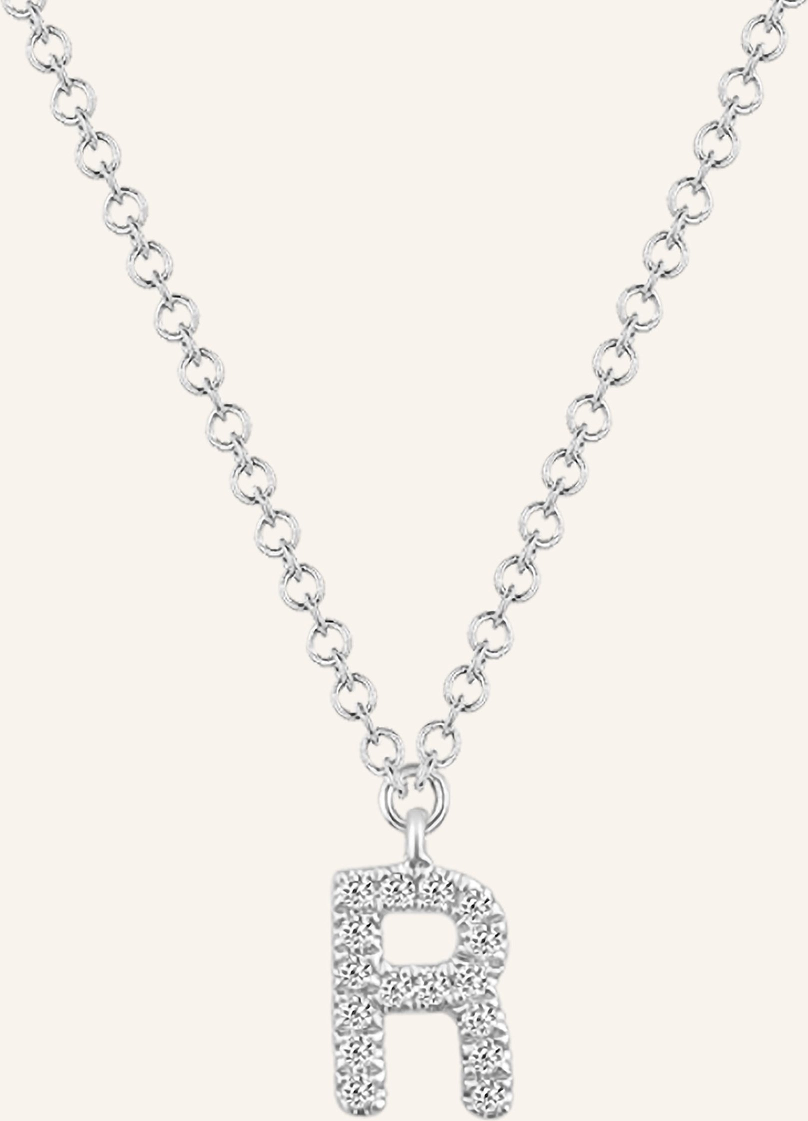 Thumbnail - Leaf Initialien Halskette „R“ Aus 14 Karat Weißgold Mit Diamanten silber