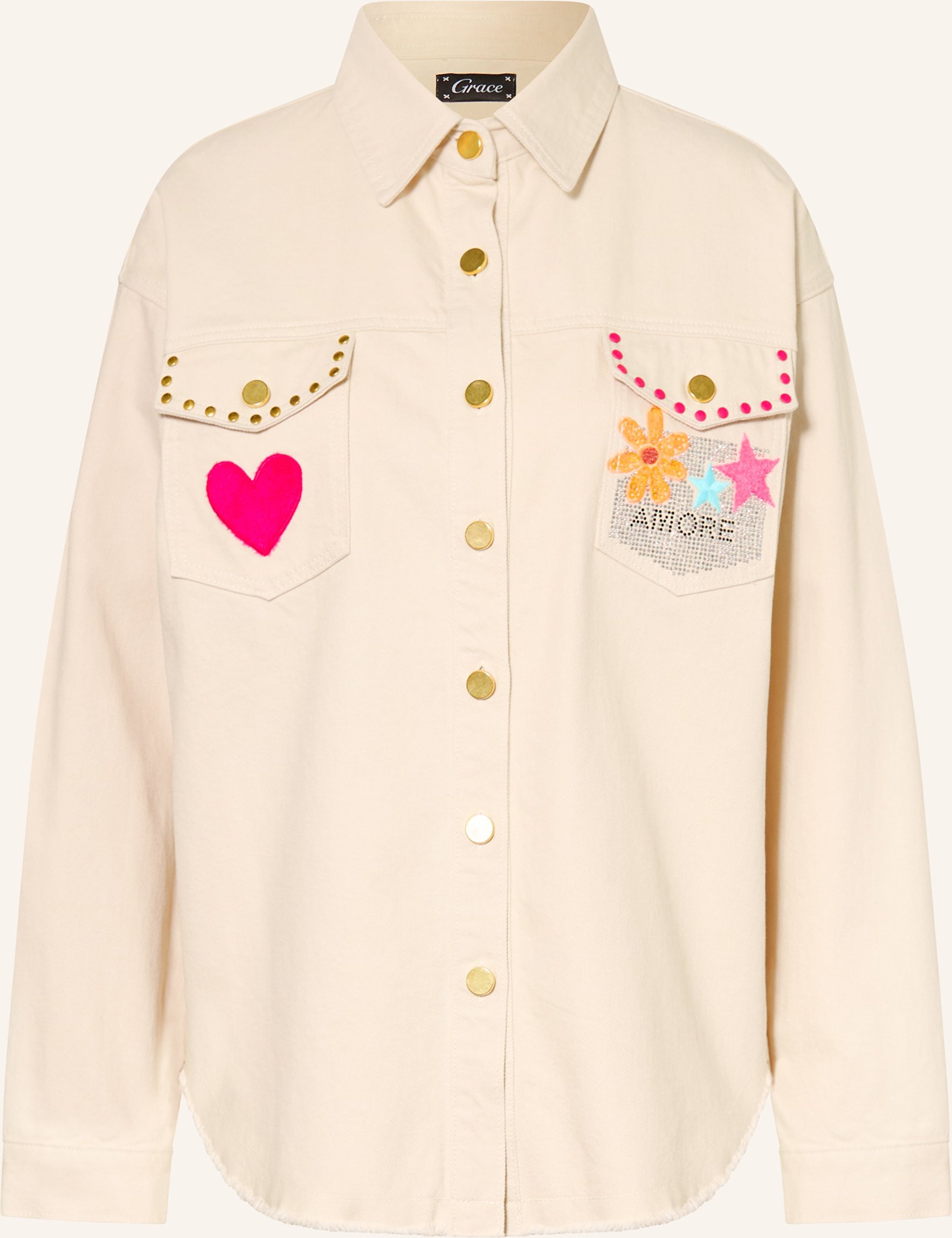 Grace Jeans-Overshirt Mit Pailletten Und Schmucksteinen beige