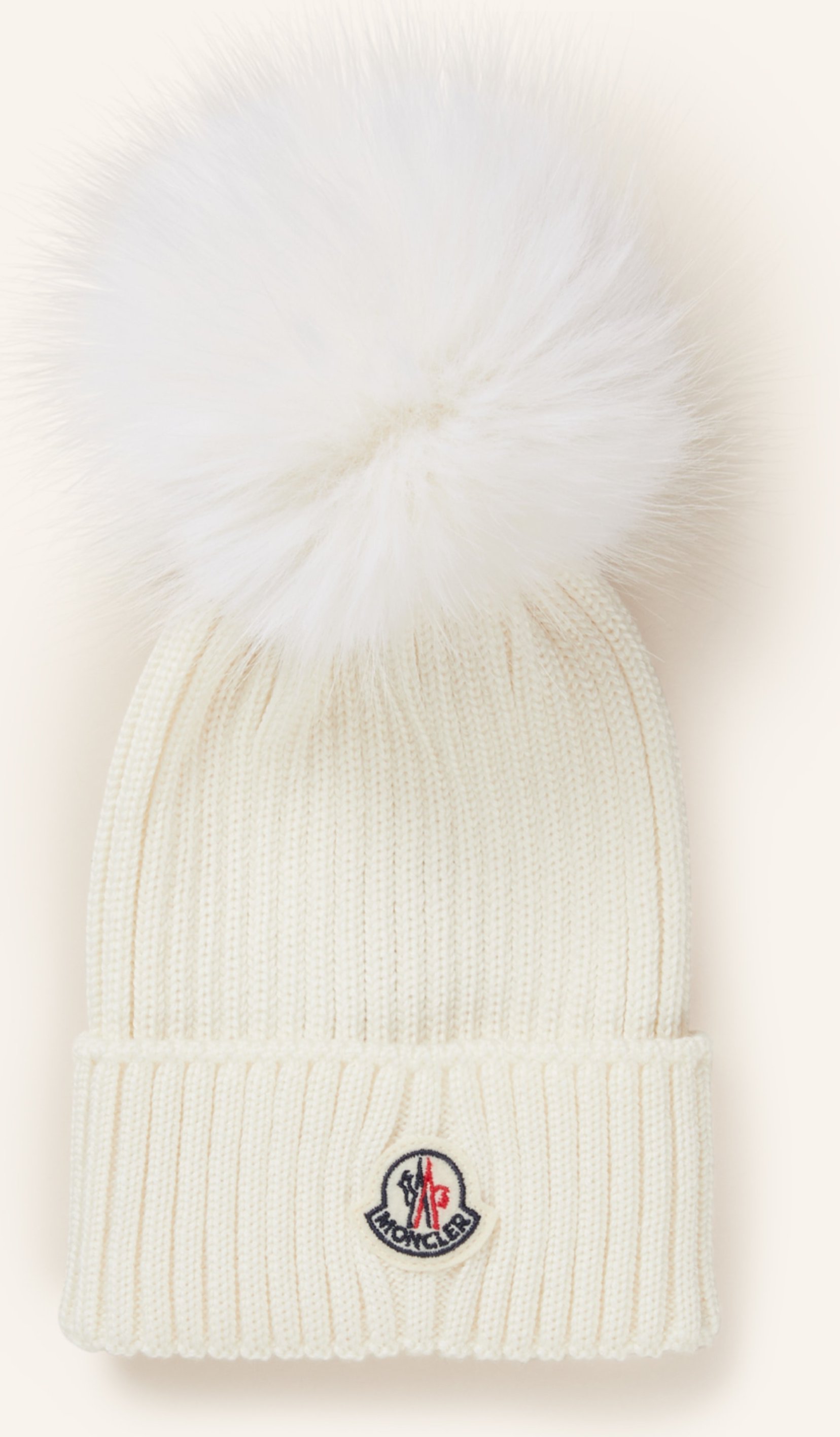 Moncler Enfant Mütze Mit Kunstpelzbommel weiss