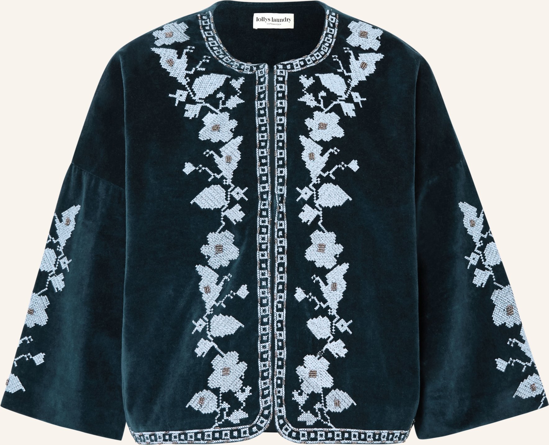 Lollys Laundry Samtjacke Ambyll Mit Schmuckperlen blau