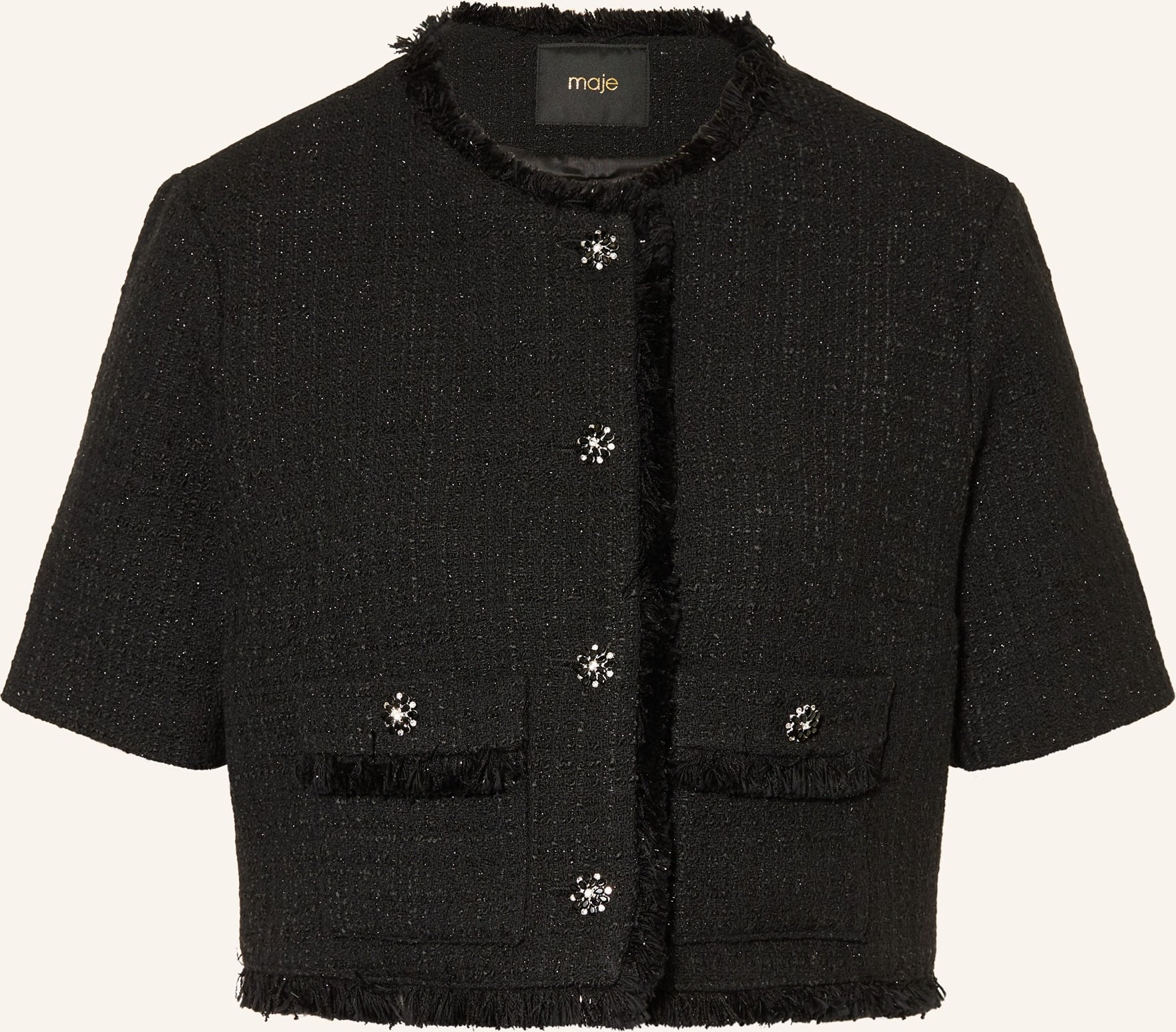 Maje Bouclé-Jacke Mit Schmucksteinen Und Glitzergarn schwarz