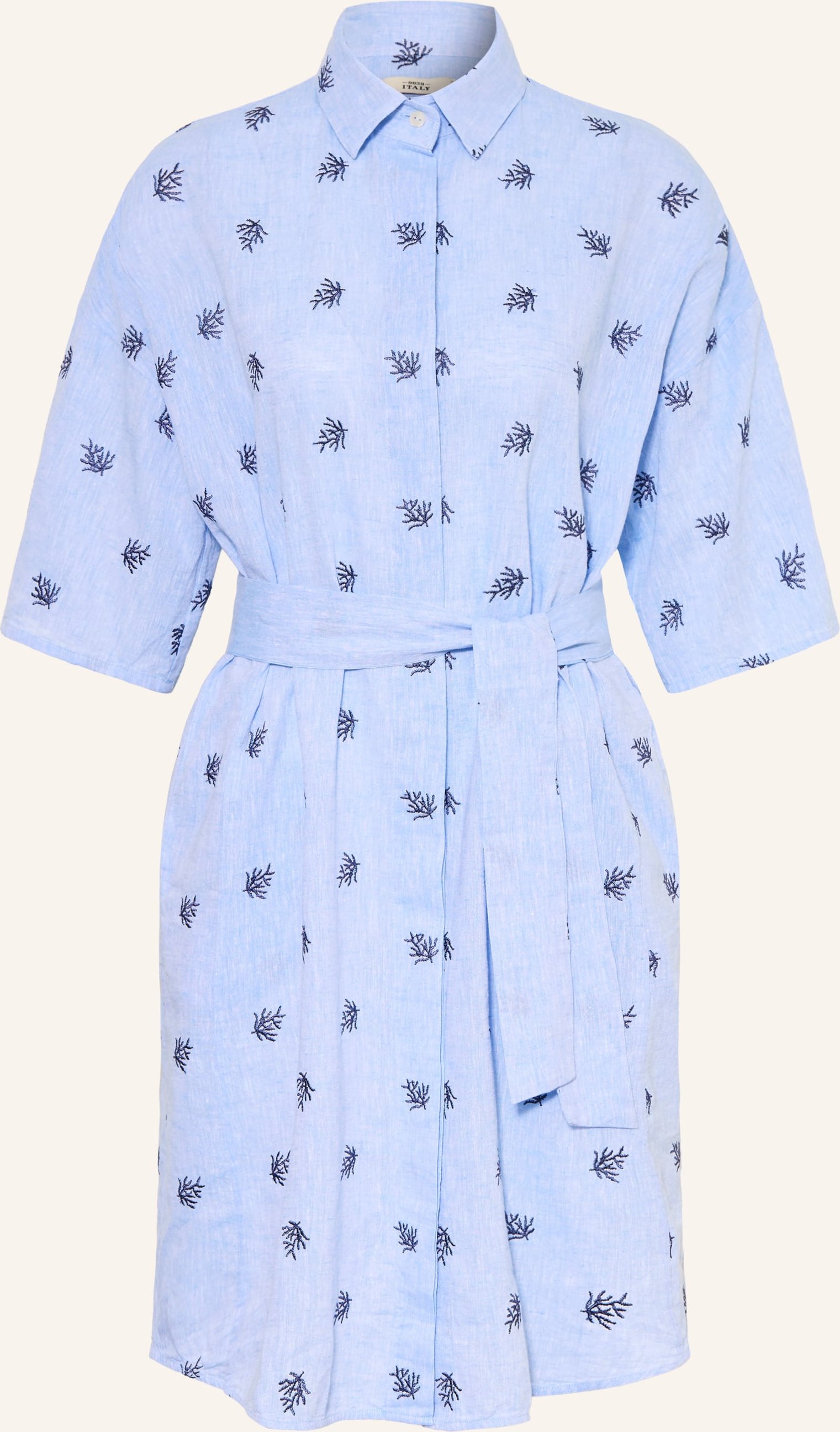 0039 Italy Hemdblusenkleid Derby Mit Leinen blau