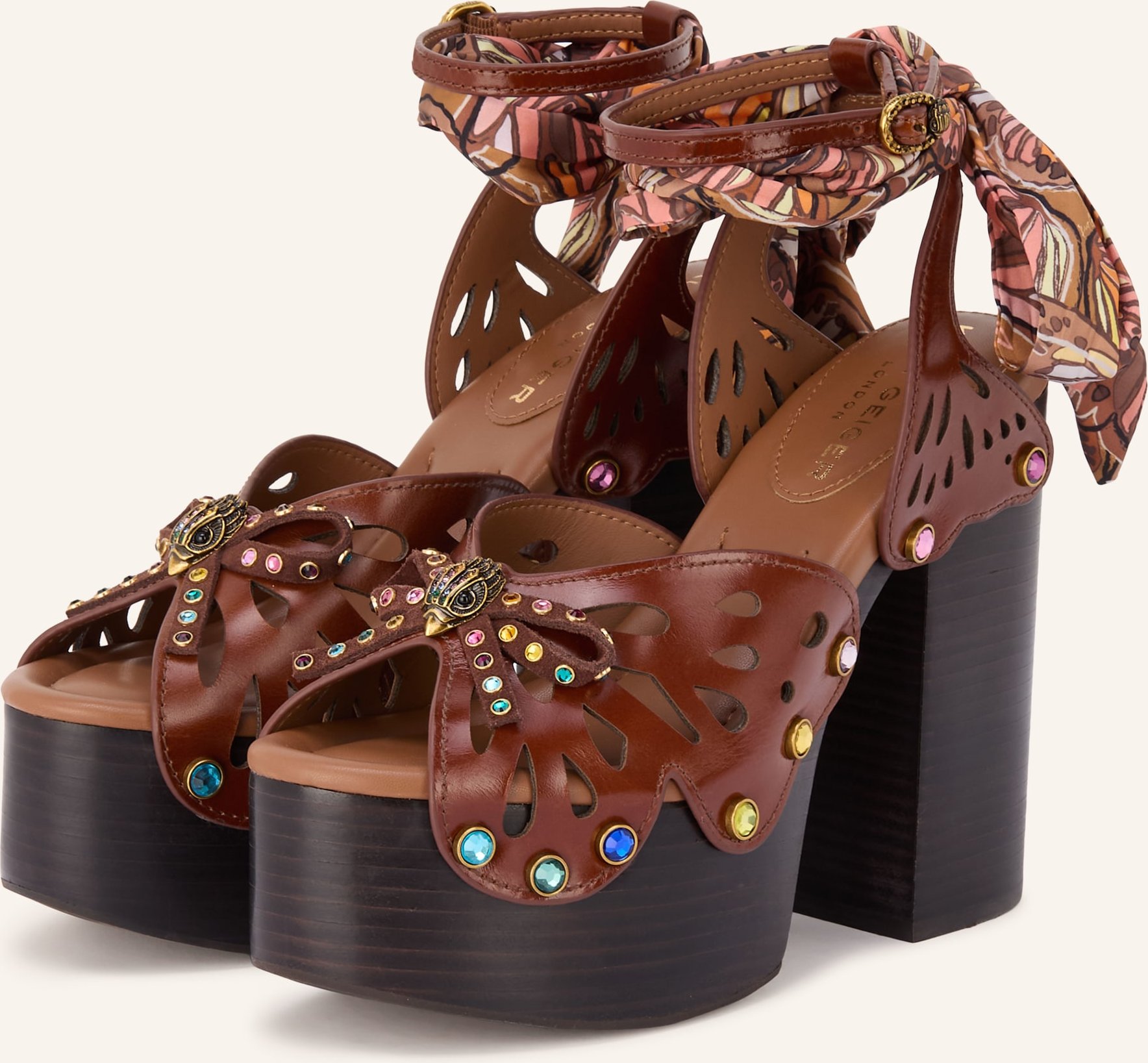 Kurt Geiger Plateau-Sandaletten Mit Schmucksteinbesatz braun