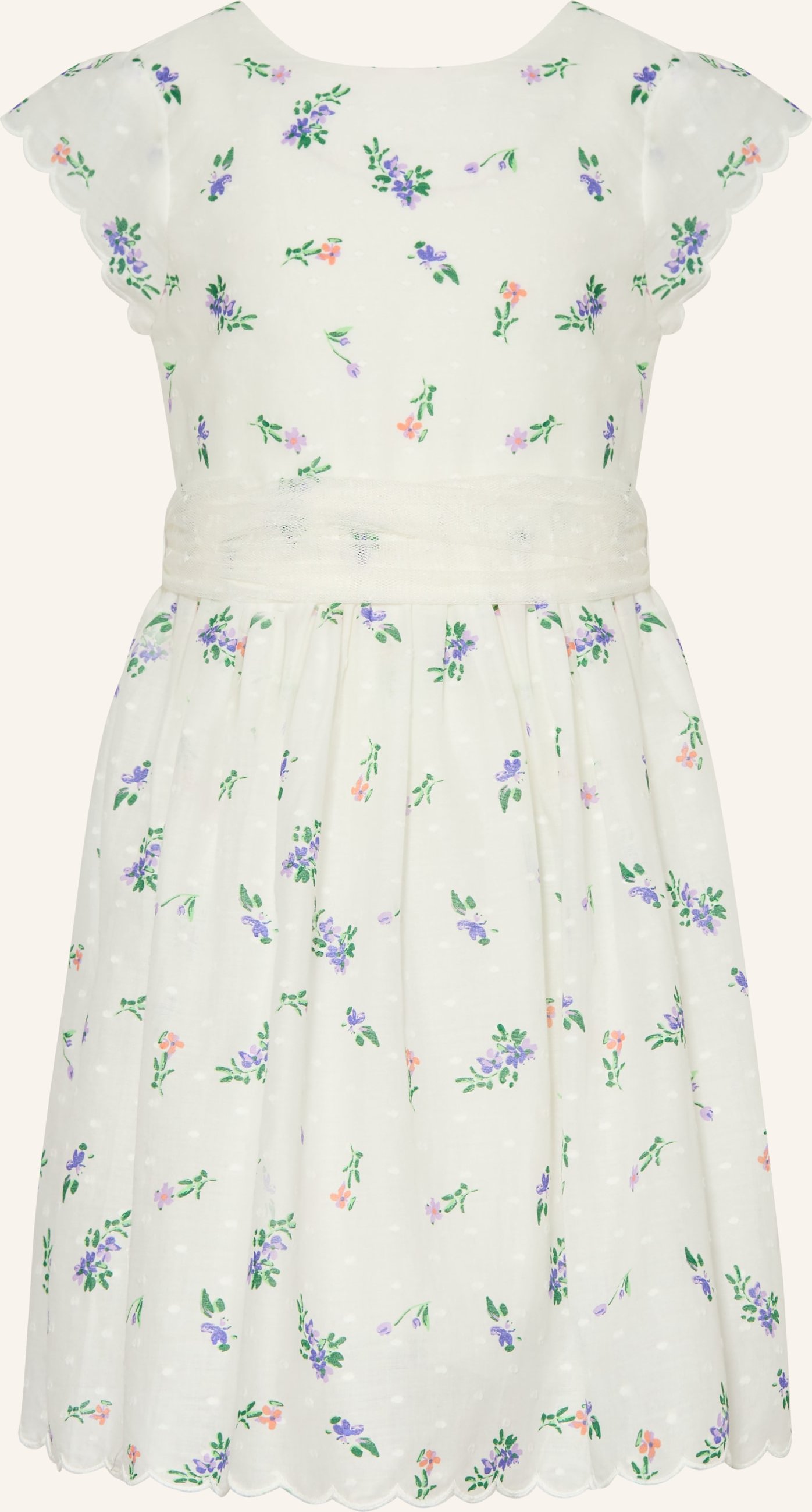 Gemustertes Kleid mit Flügelärmeln und Bindegürtel