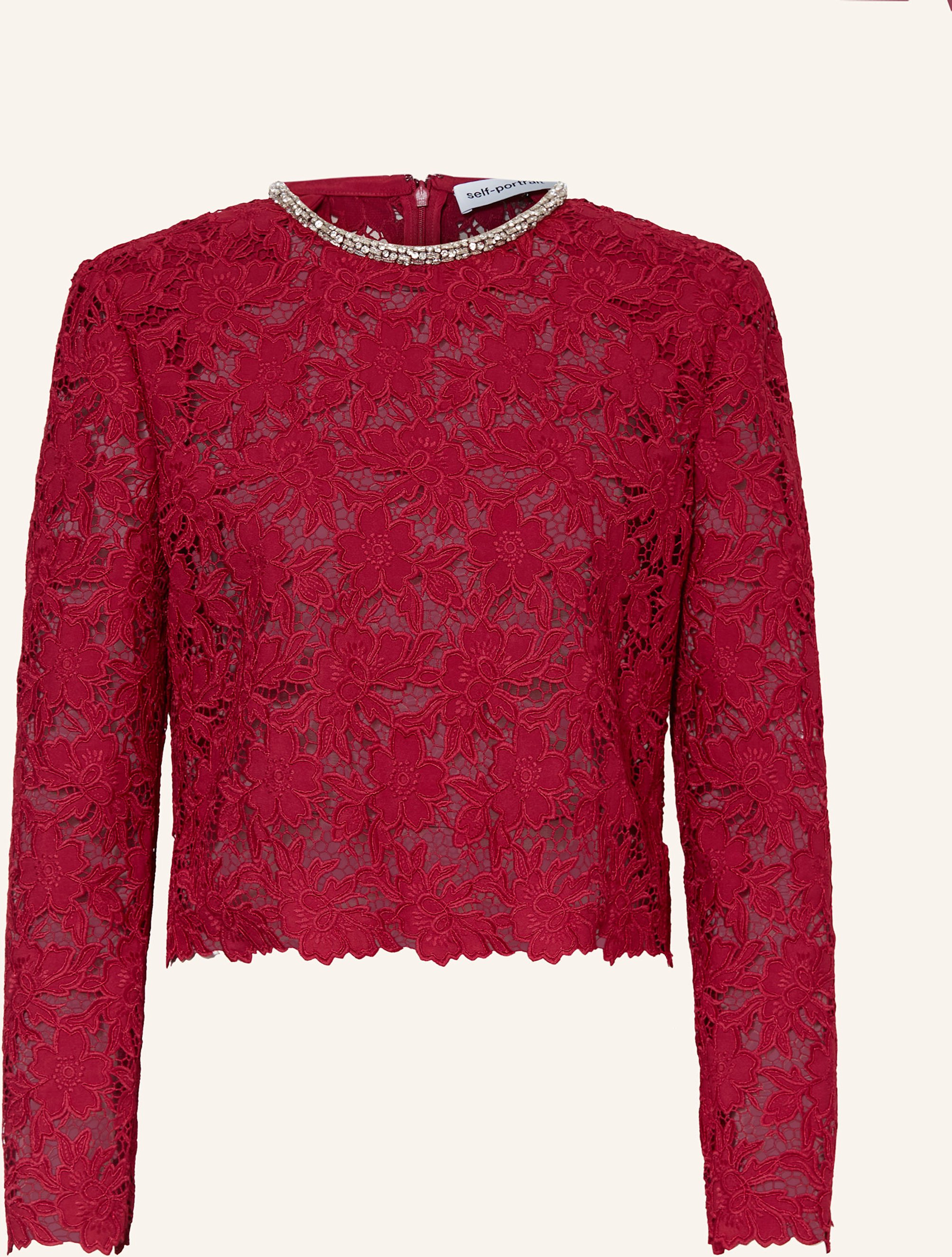 Self-Portrait Blusenshirt Aus Spitze Mit Schmucksteinen rot