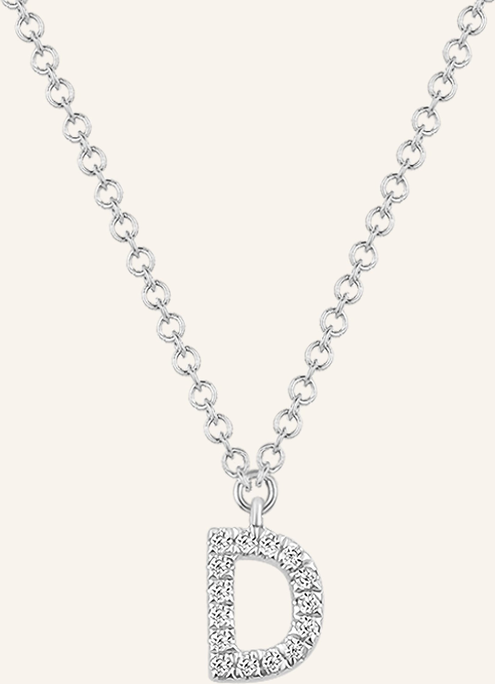 Leaf Initialien Halskette „D“ Aus 14 Karat Weißgold Mit Diamanten silber