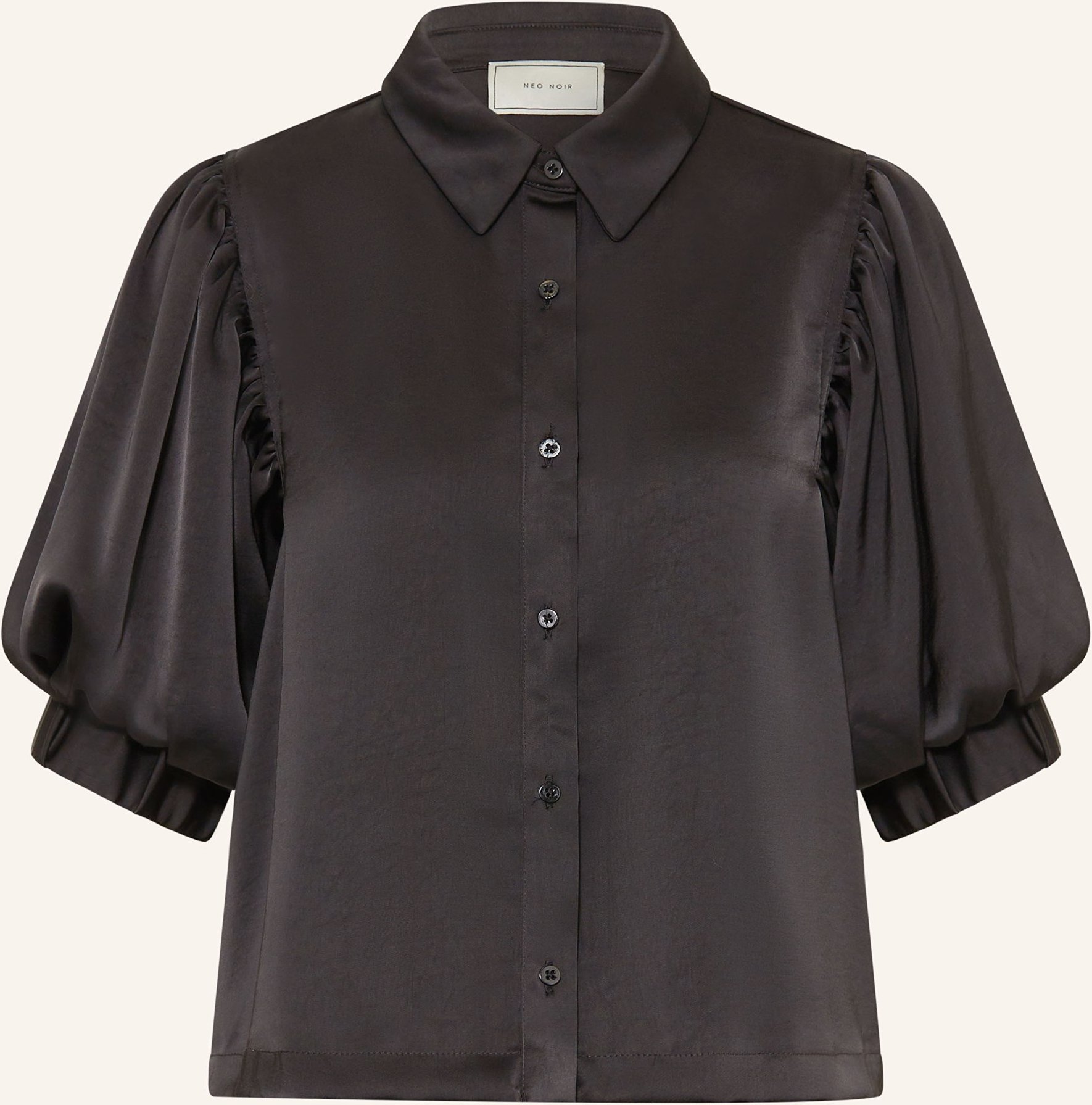 Neo Noir Hemdbluse Etta Aus Satin Mit 3/4-Arm schwarz