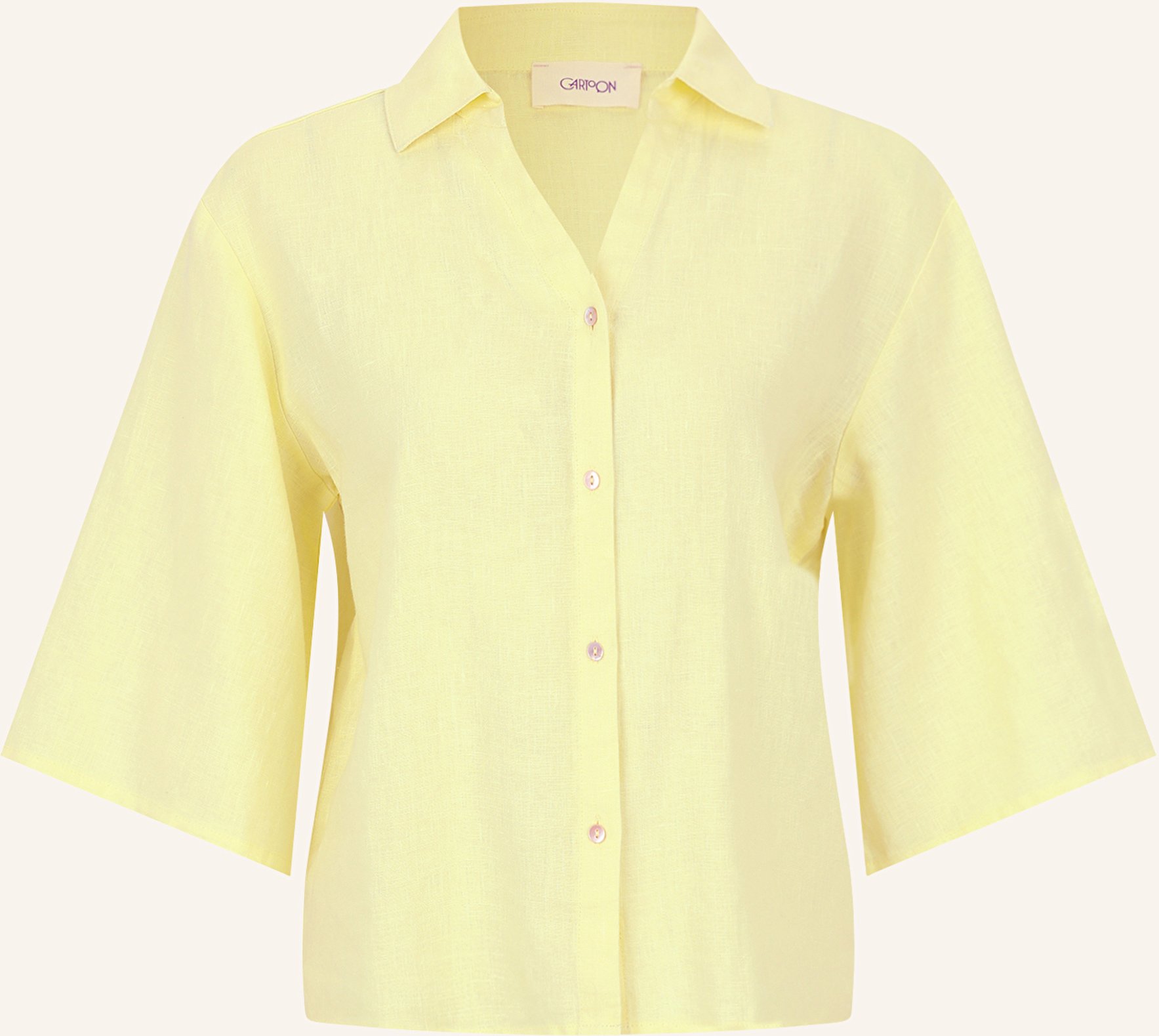Cartoon Hemdbluse Aus Leinen Mit 3/4-Arm gelb