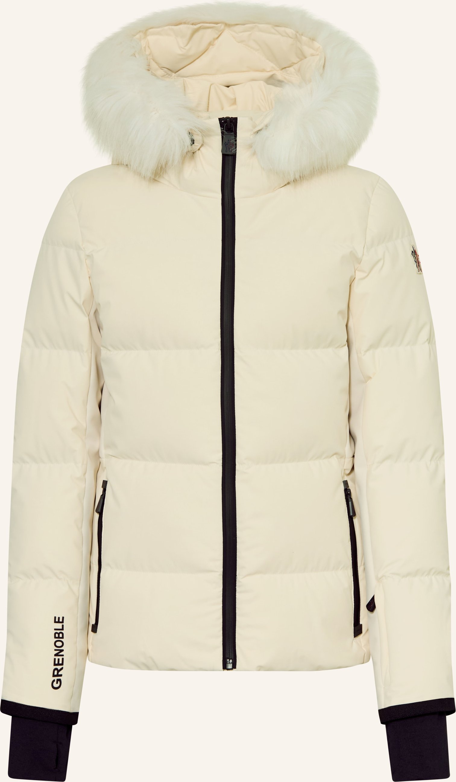 Moncler Enfant Daunen-Skijacke New Guyane Mit Kunstfell weiss