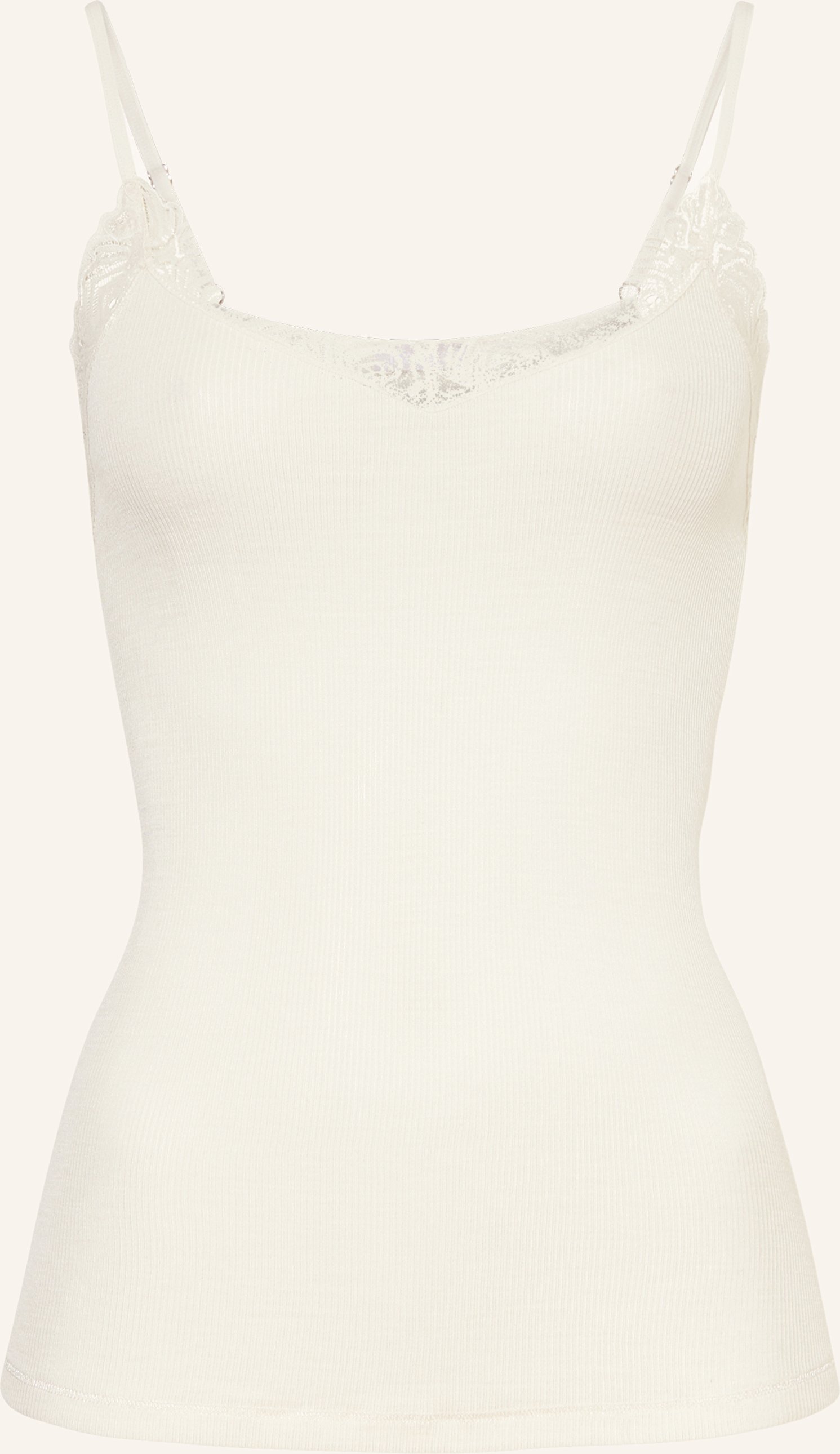 Thumbnail - Hanro Top Woolen Lace Aus Merinowolle Mit Spitze weiss
